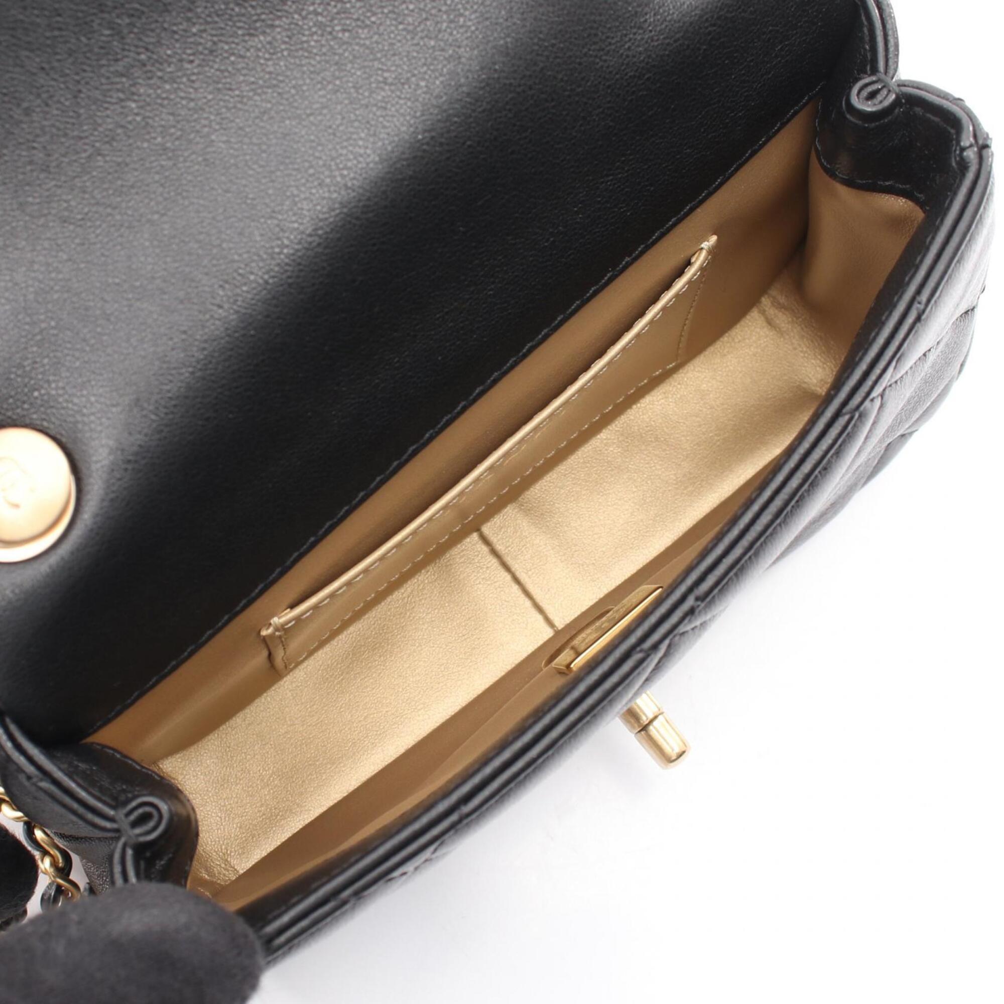 Chanel Black Leather Handbag Shoulder Bag (Pre-Owned)