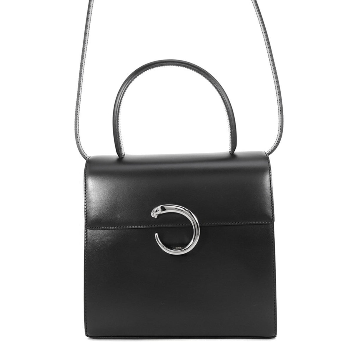 Cartier Black Leather Handbag Shoulder Bag (Pre-Owned)