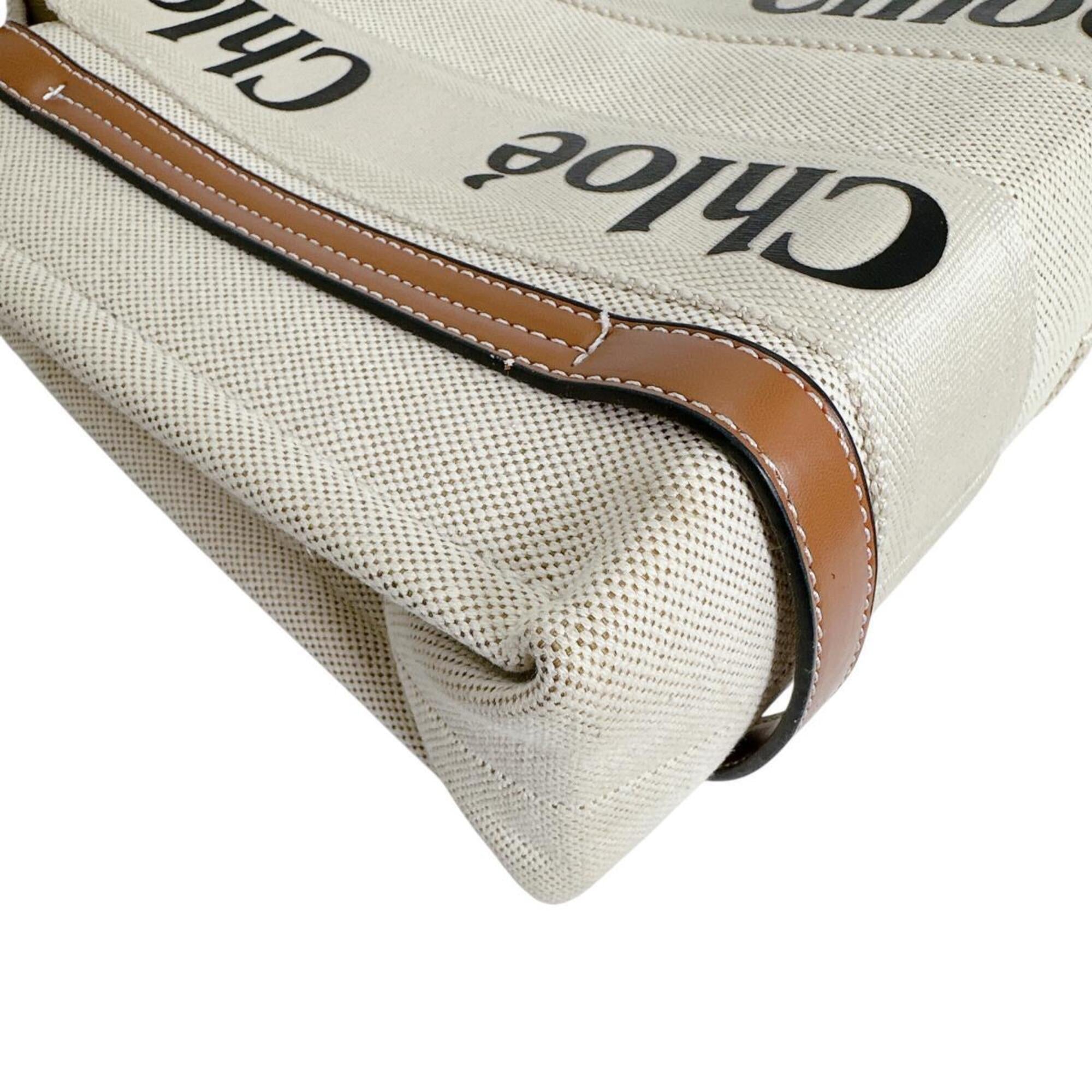 Chloé Beige Canvas Leather Handbag Tote Bag (Pre-Owned)