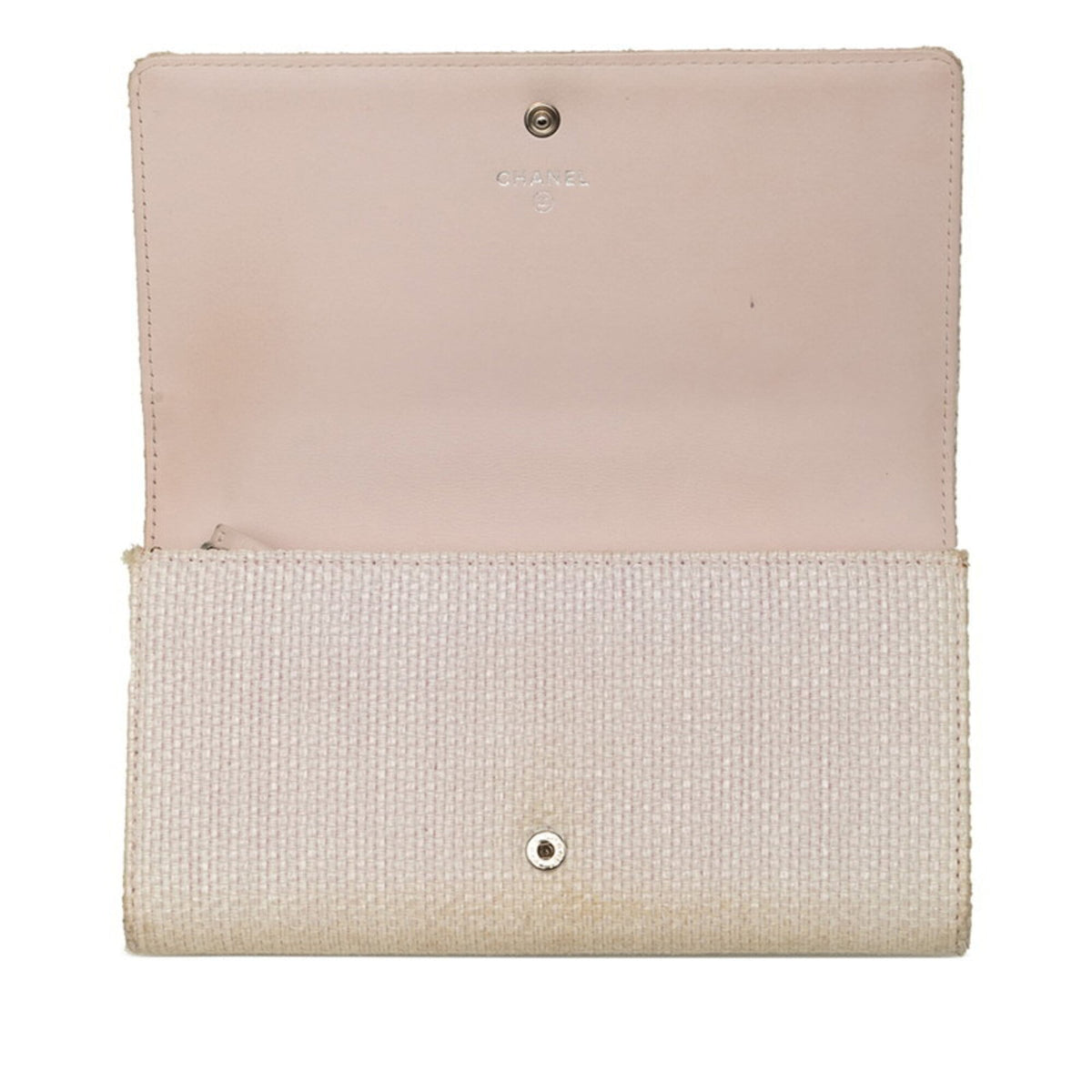 Chanel Pink White Tweed Long Wallet (Bi-Fold) (Pre-Owned)