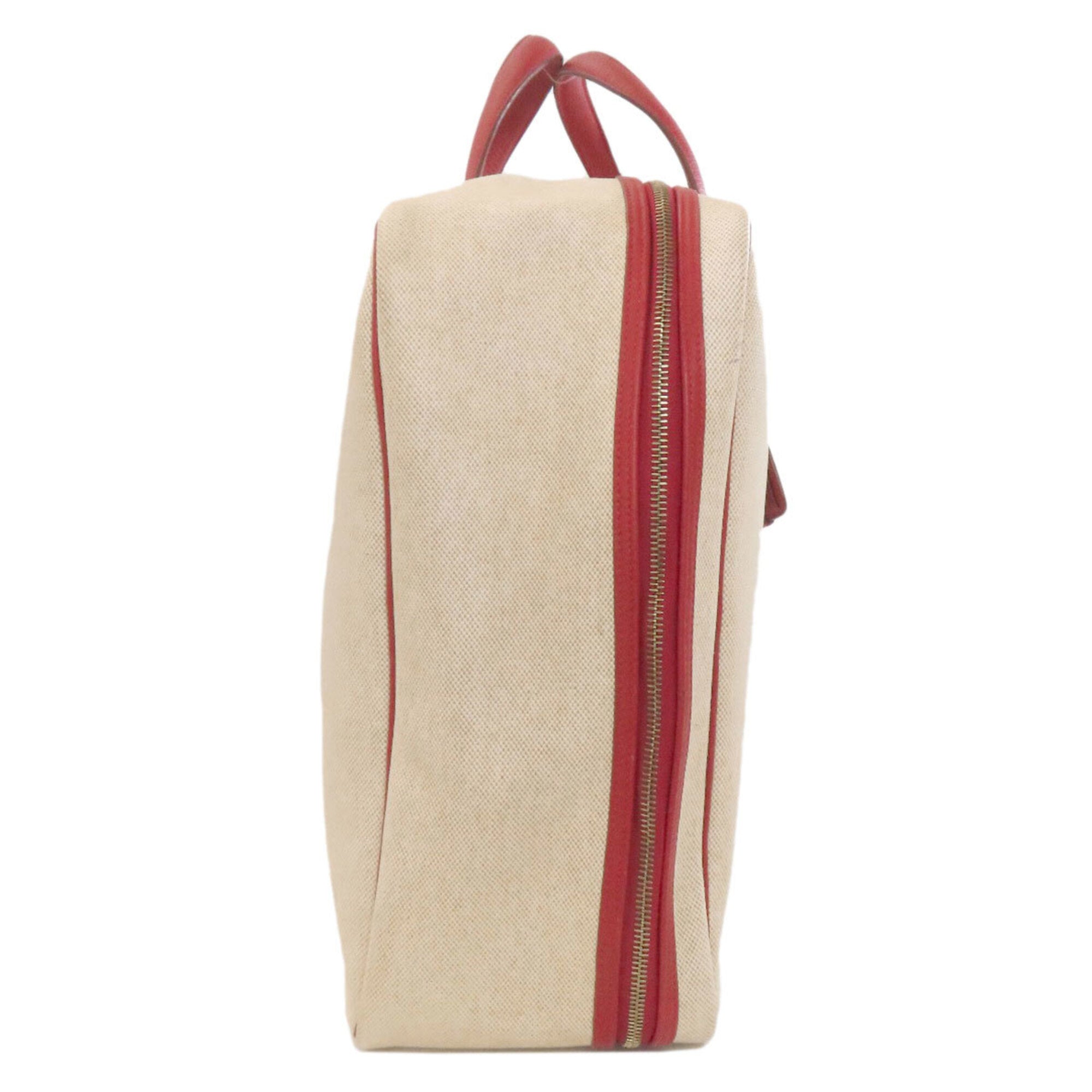 Hermes Natural Red Color Toile H Taurillon Clemence Leather Boston Bag (Pre-Owned)