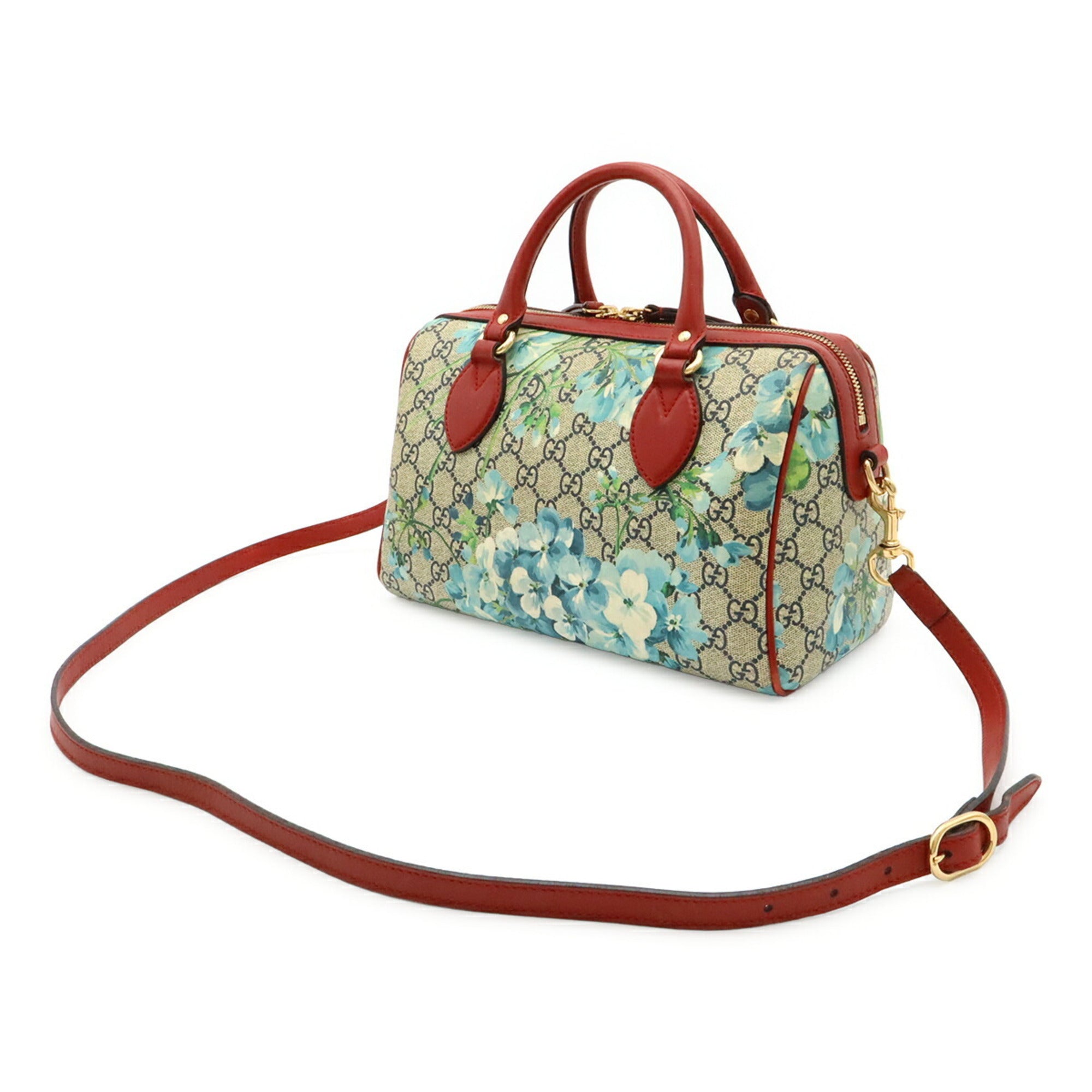 Gucci Beige Blue Multi-Color Red Color Gg Supreme Canvas Leather Boston Bag Handbag Shoulder Bag (Pre-Owned)