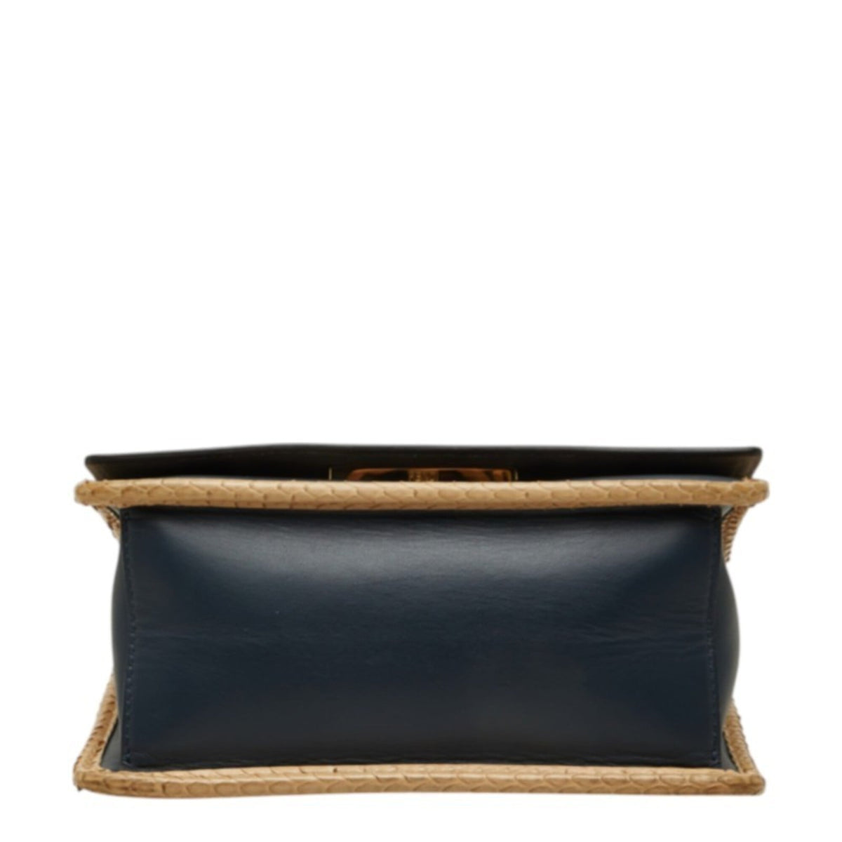 Fendi Beige Navy Leather Shoulder Bag (Pre-Owned)