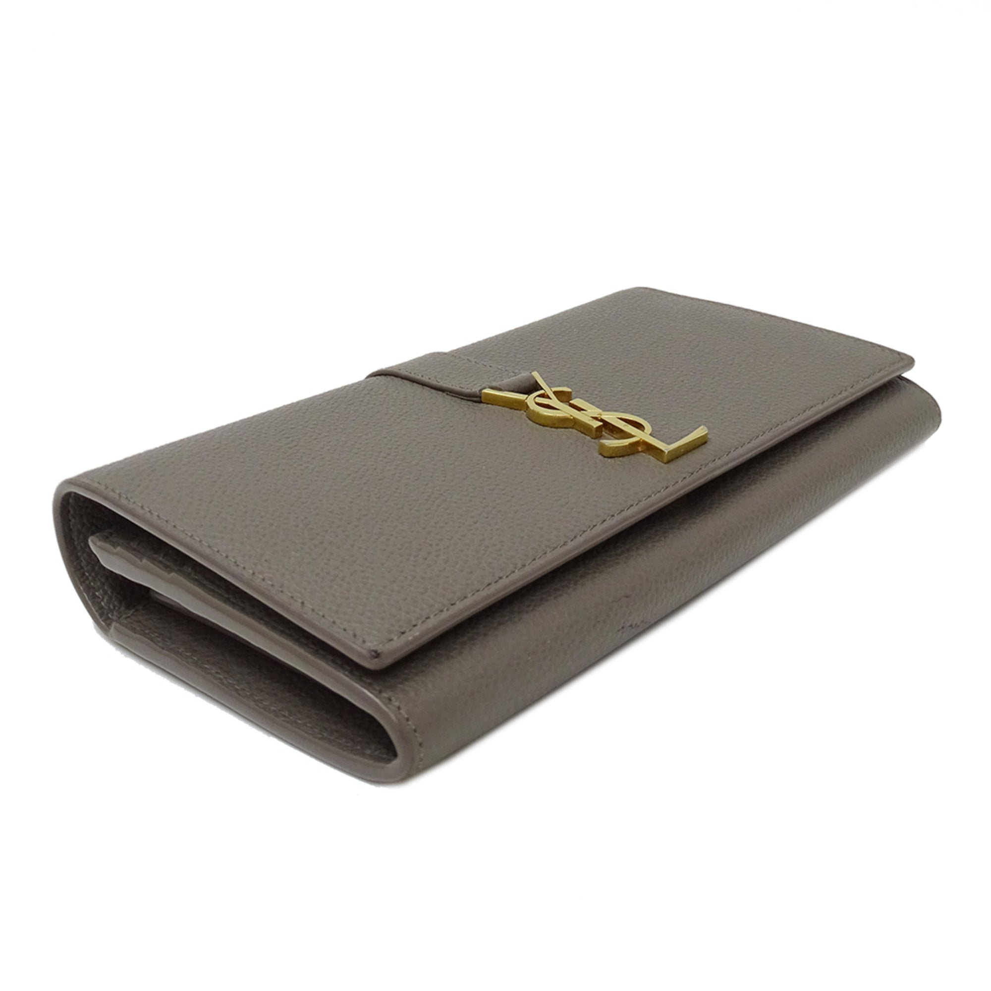 Saint Laurent Gray Leather Long Wallet (Bi-Fold) (Pre-Owned)