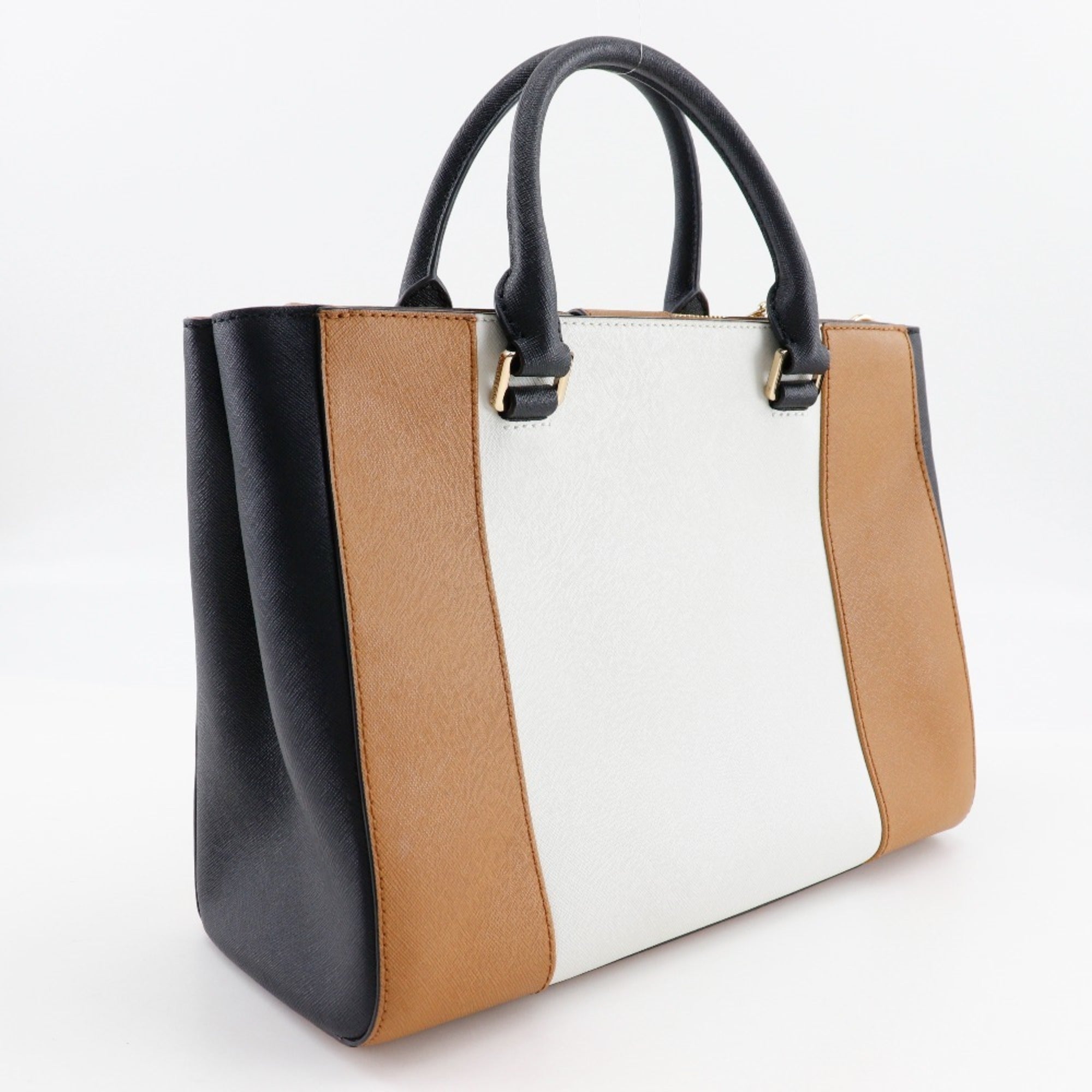 Michael Kors Black Brown White Leather Handbag Tote Bag (Pre-Owned)