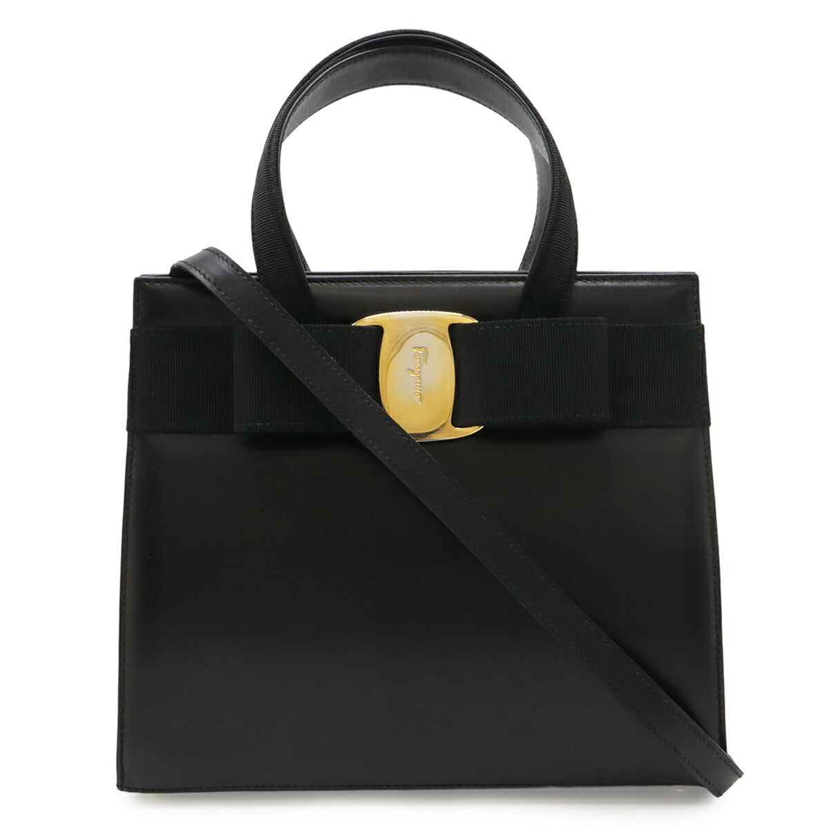 Salvatore Ferragamo Black Leather Handbag Shoulder Bag (Pre-Owned)