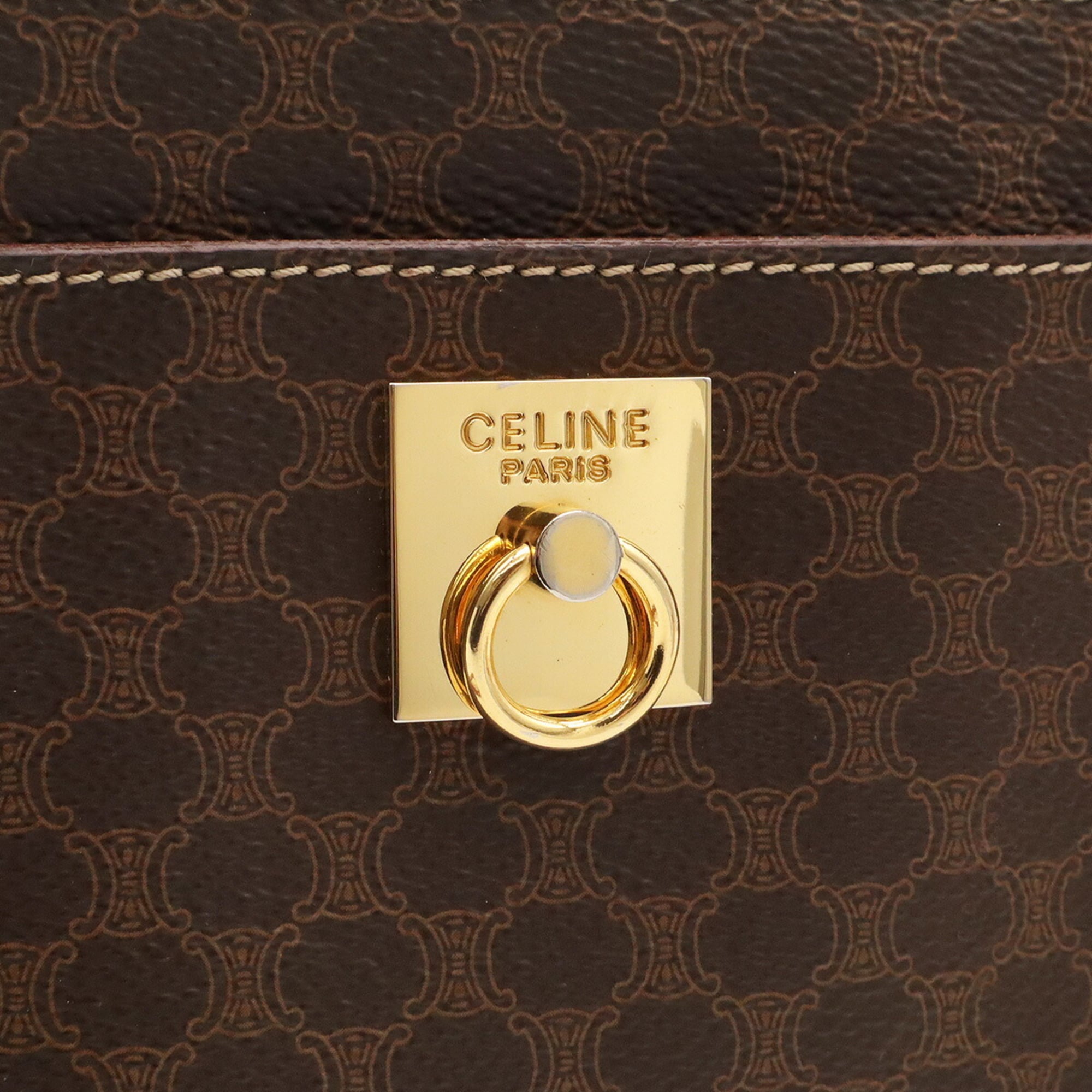 Celine Macadam Brown Dark Brown Coated Canvas Shoulder Bag (Pre-Owned)
