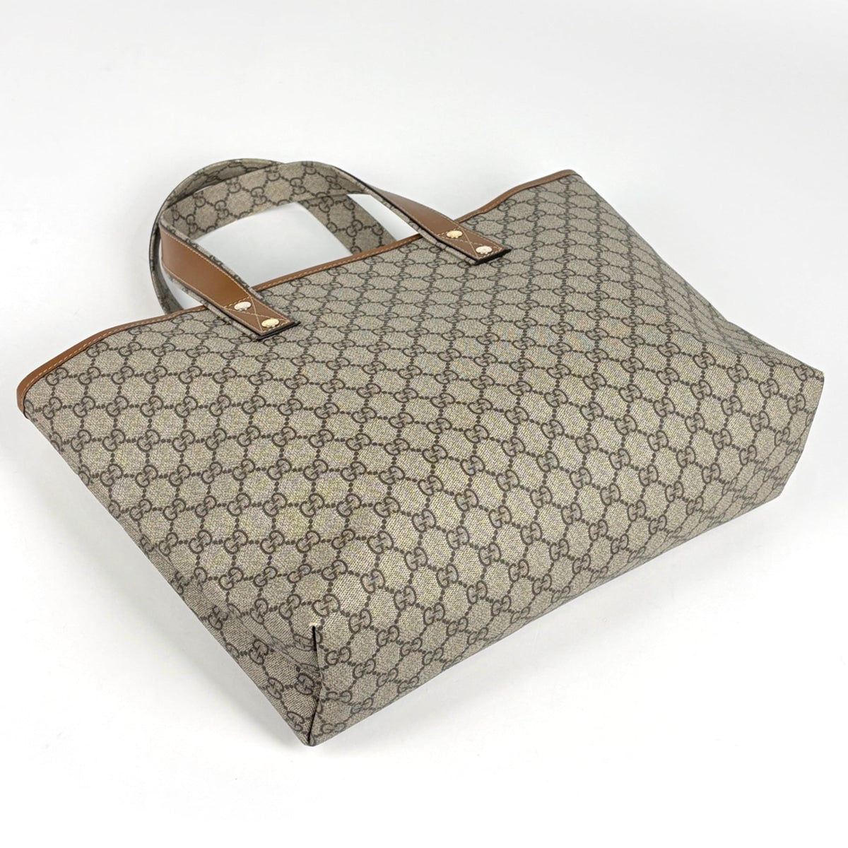 Gucci Beige Coated Canvas Leather Tote Bag (Pre-Owned)