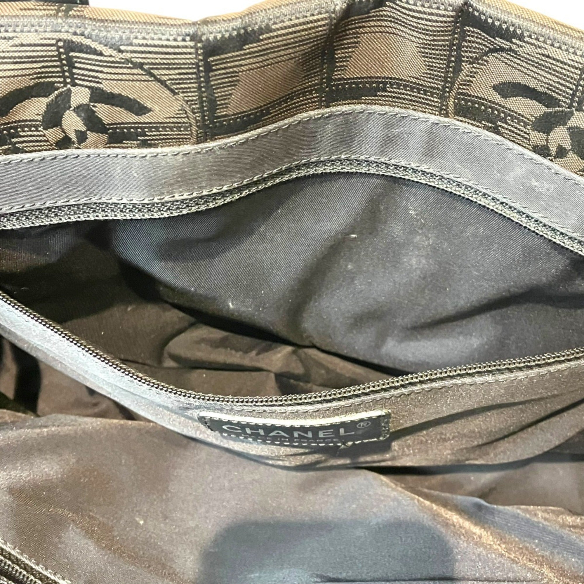 Chanel New Travel Line Brown Canvas Leather Tote Bag (Pre-Owned)