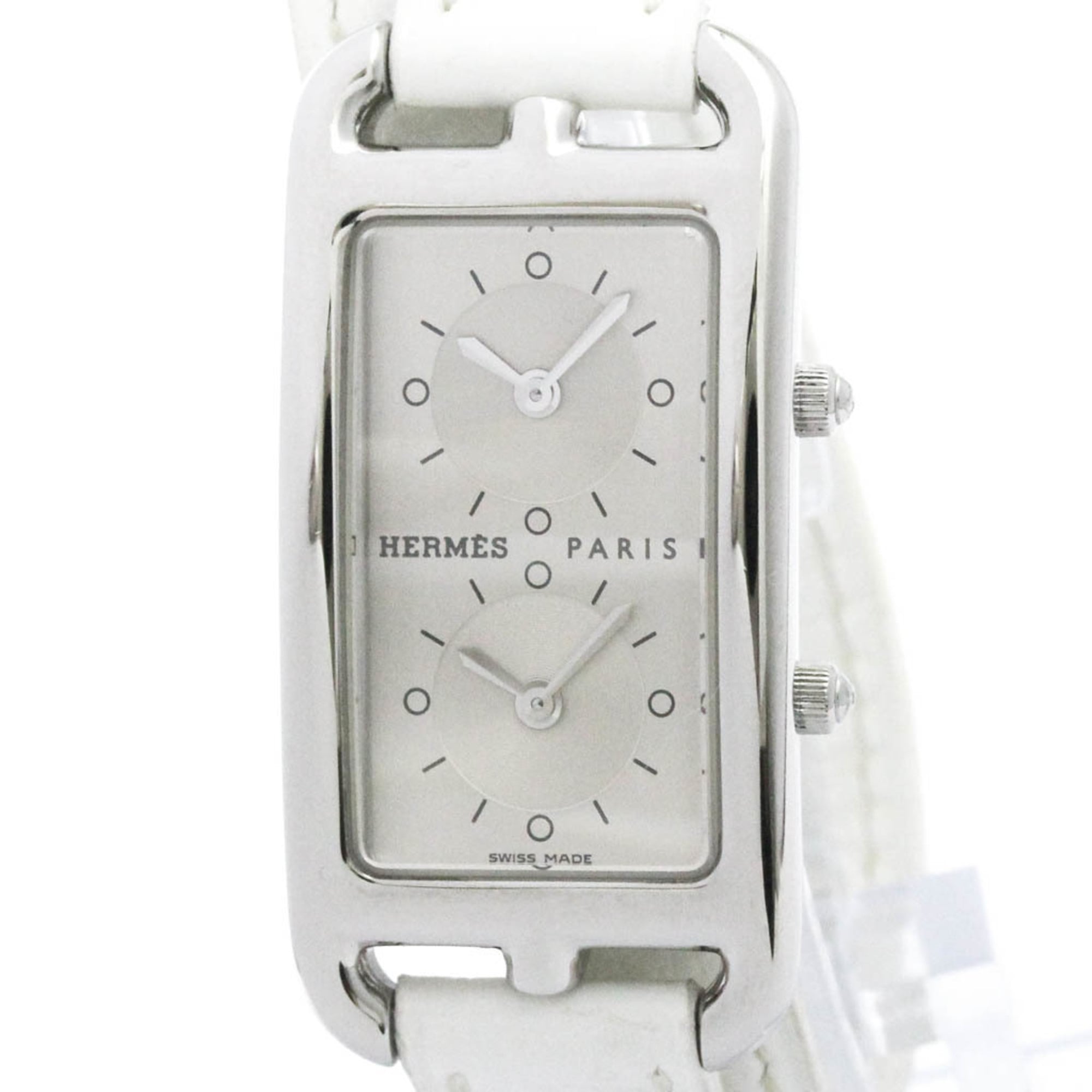 Hermes Cape Cod Deux Zones Double Tour Quartz Watch Stainless Steel And Leather Watch (Pre-Owned)