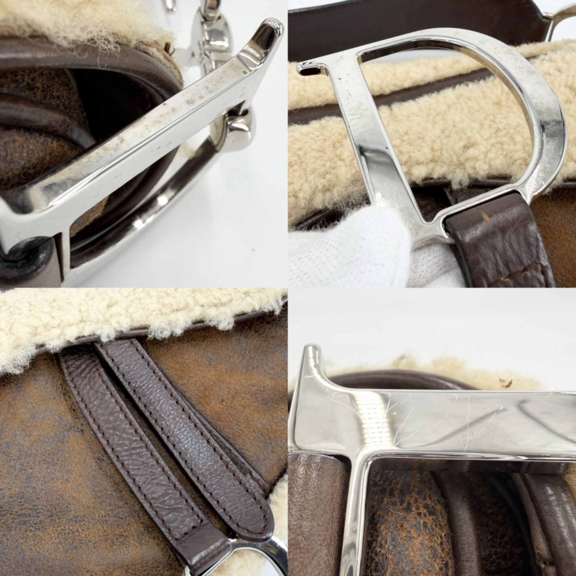 Christian Dior Beige Brown White Leather Handbag Saddle Bag (Pre-Owned)