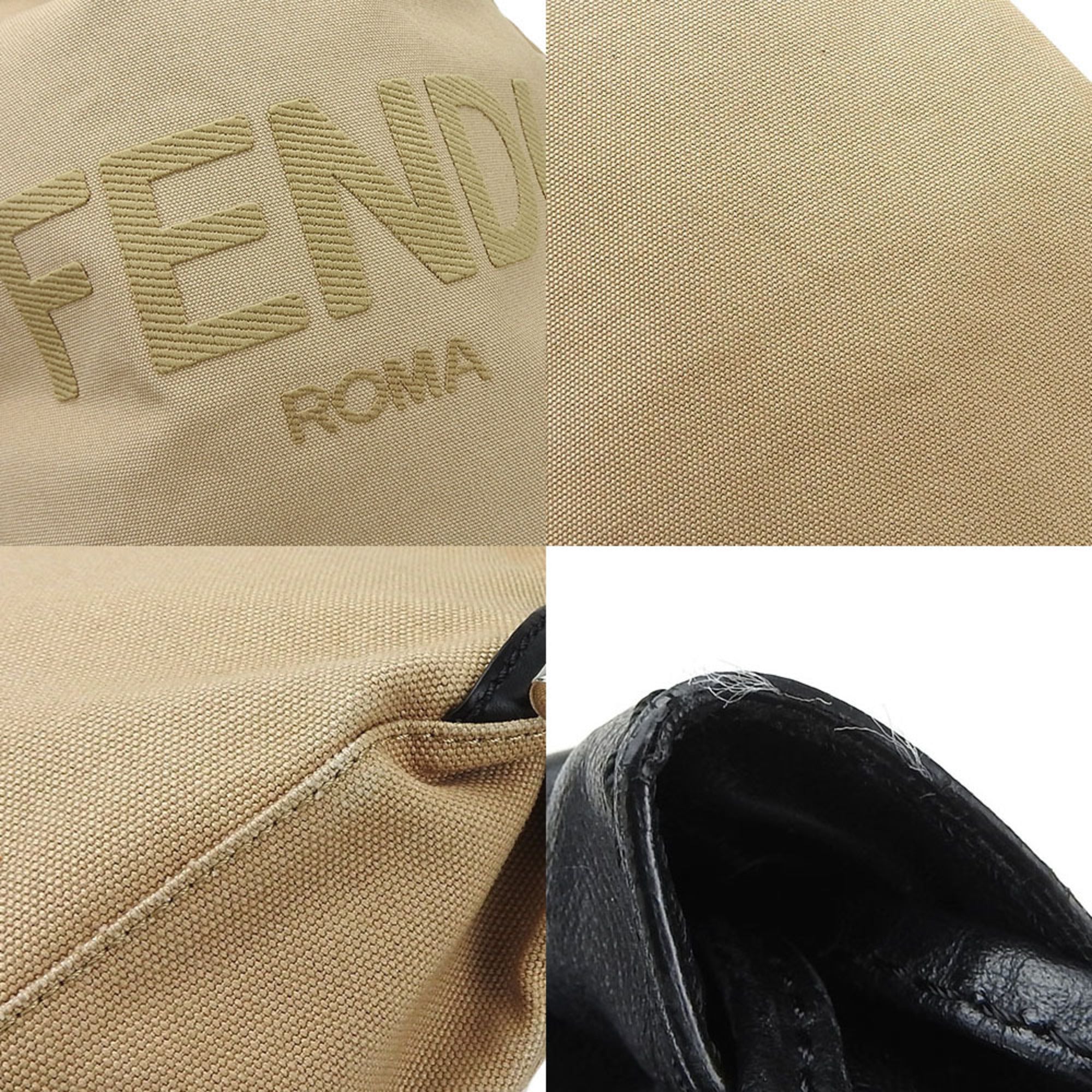 Fendi Beige Black Canvas Leather Backpack (Pre-Owned)