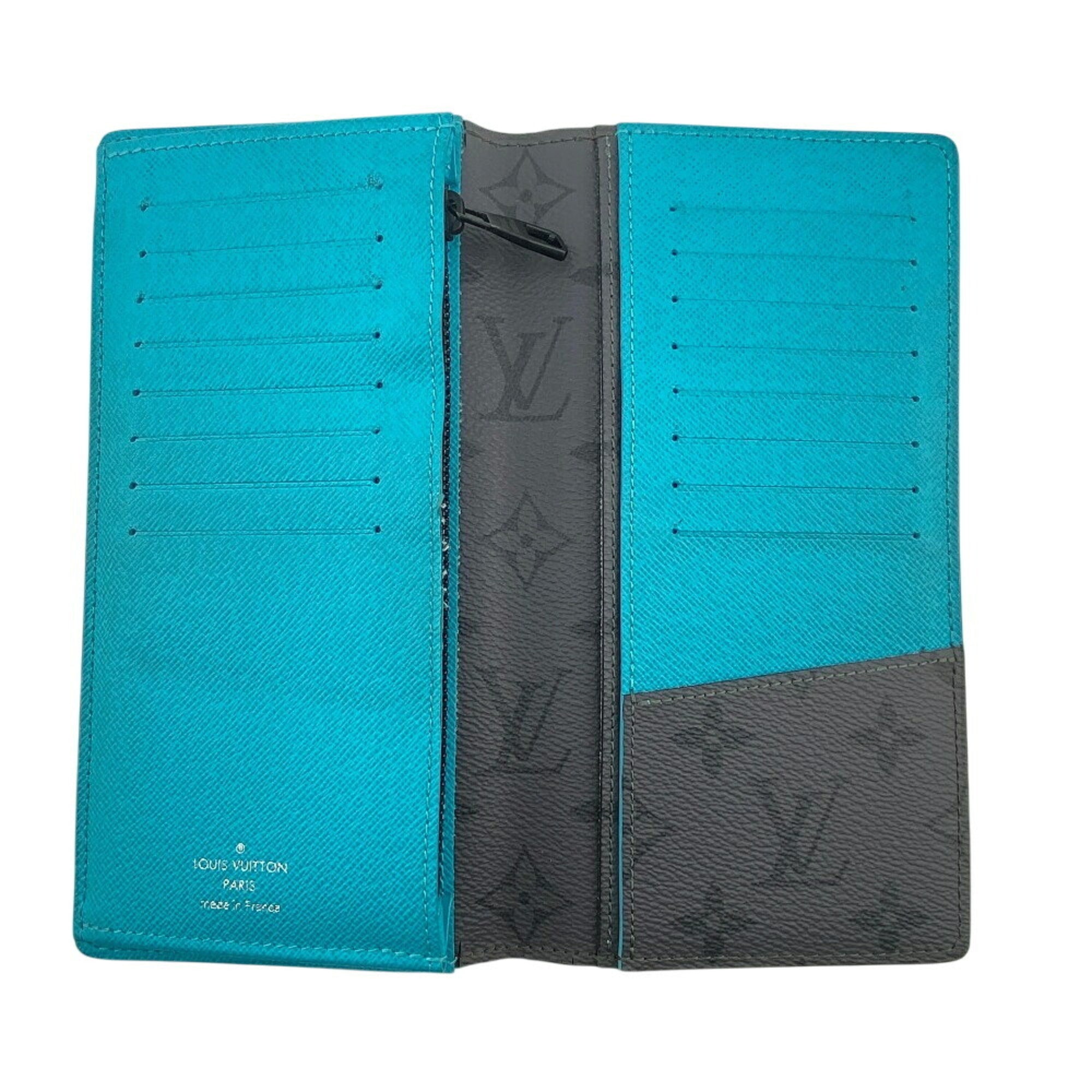 Louis Vuitton Monogram Eclipse Black Turquoise Leather Long Wallet (Bi-Fold) (Pre-Owned)