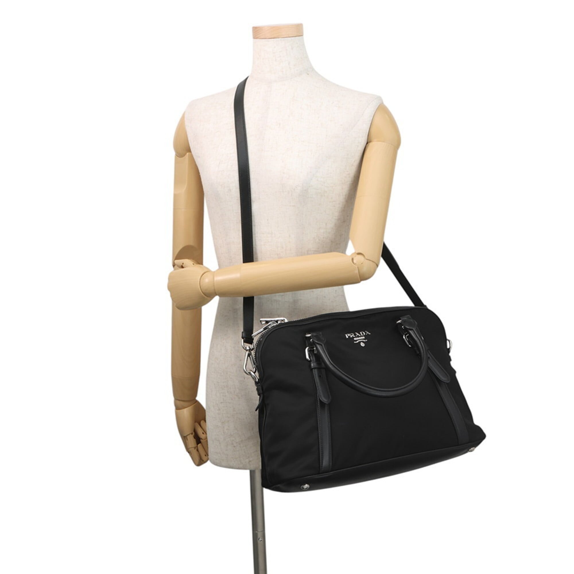 Prada Black Nylon Leather Handbag Shoulder Bag (Pre-Owned)