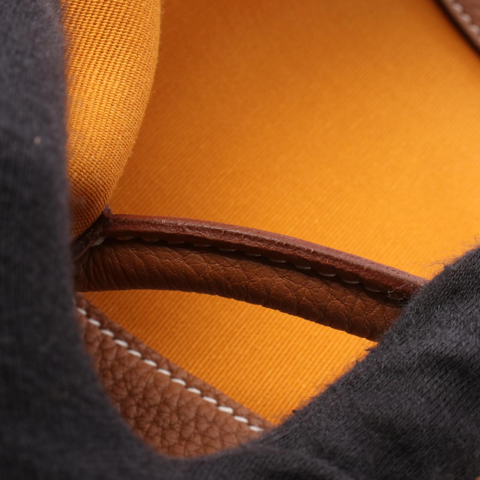 Hermes Brown Orange Saffron Toile Officier Negonda Leather Handbag Tote Bag (Pre-Owned)