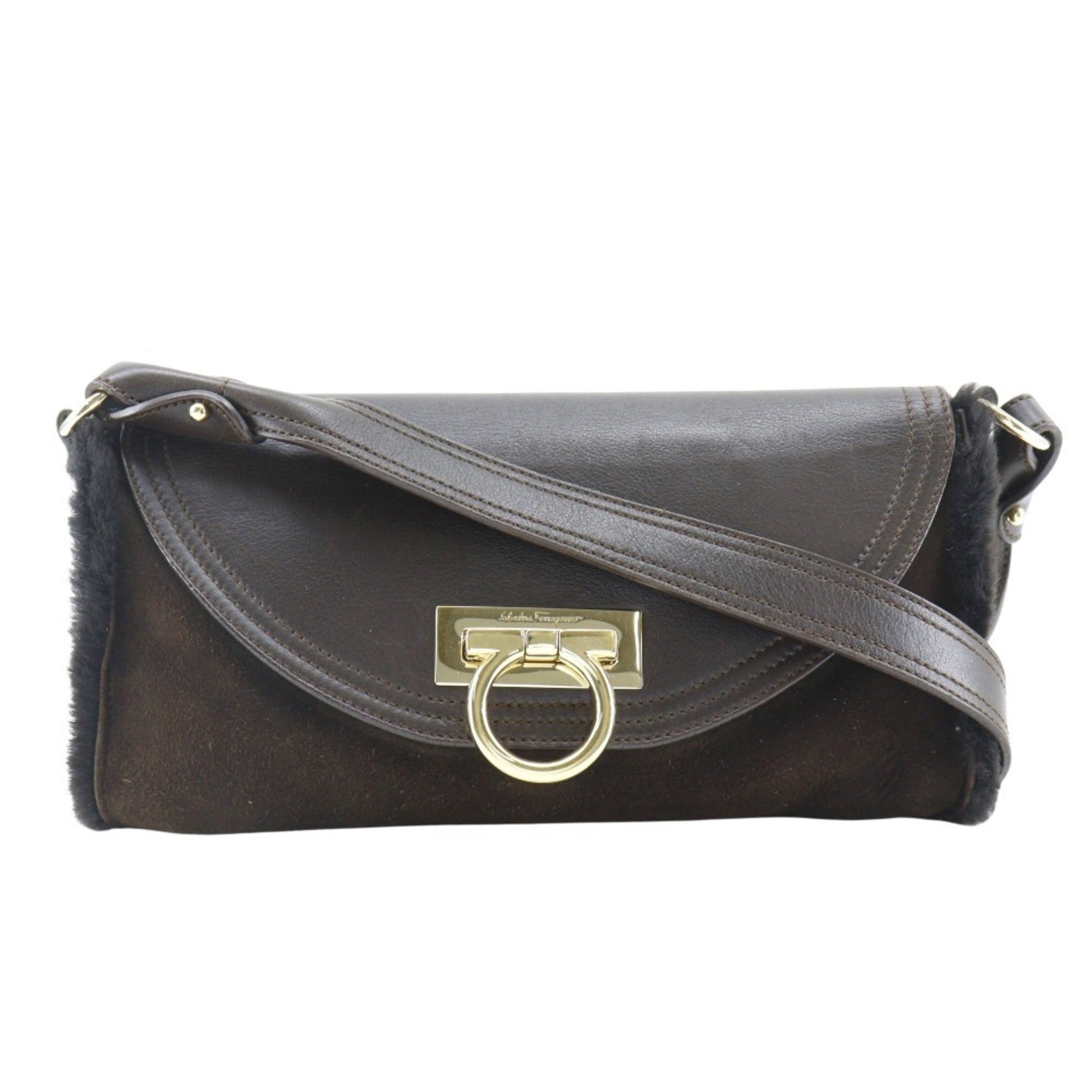 Salvatore Ferragamo Brown Leather Shoulder Bag (Pre-Owned)