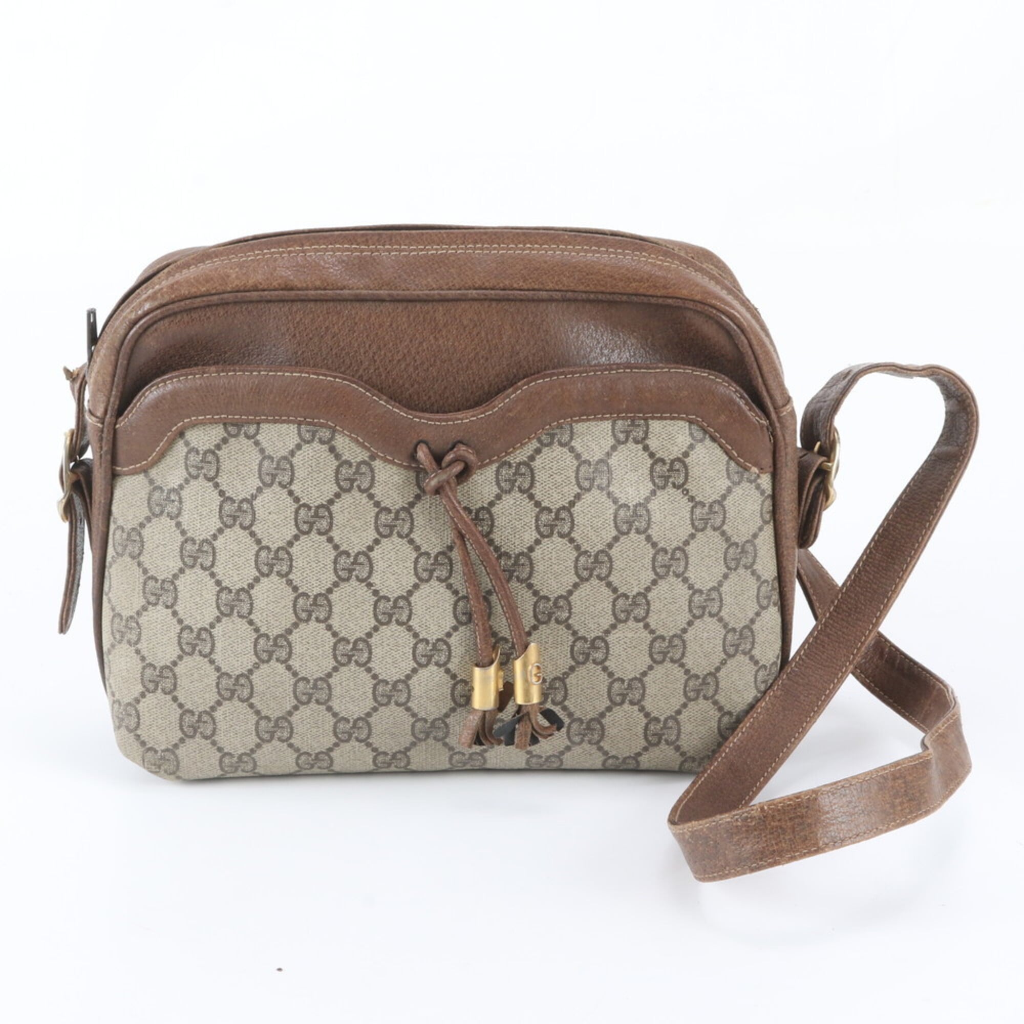 Gucci Beige Brown Leather Coated Canvas Handbag Shoulder Bag Tote Bag (Pre-Owned)