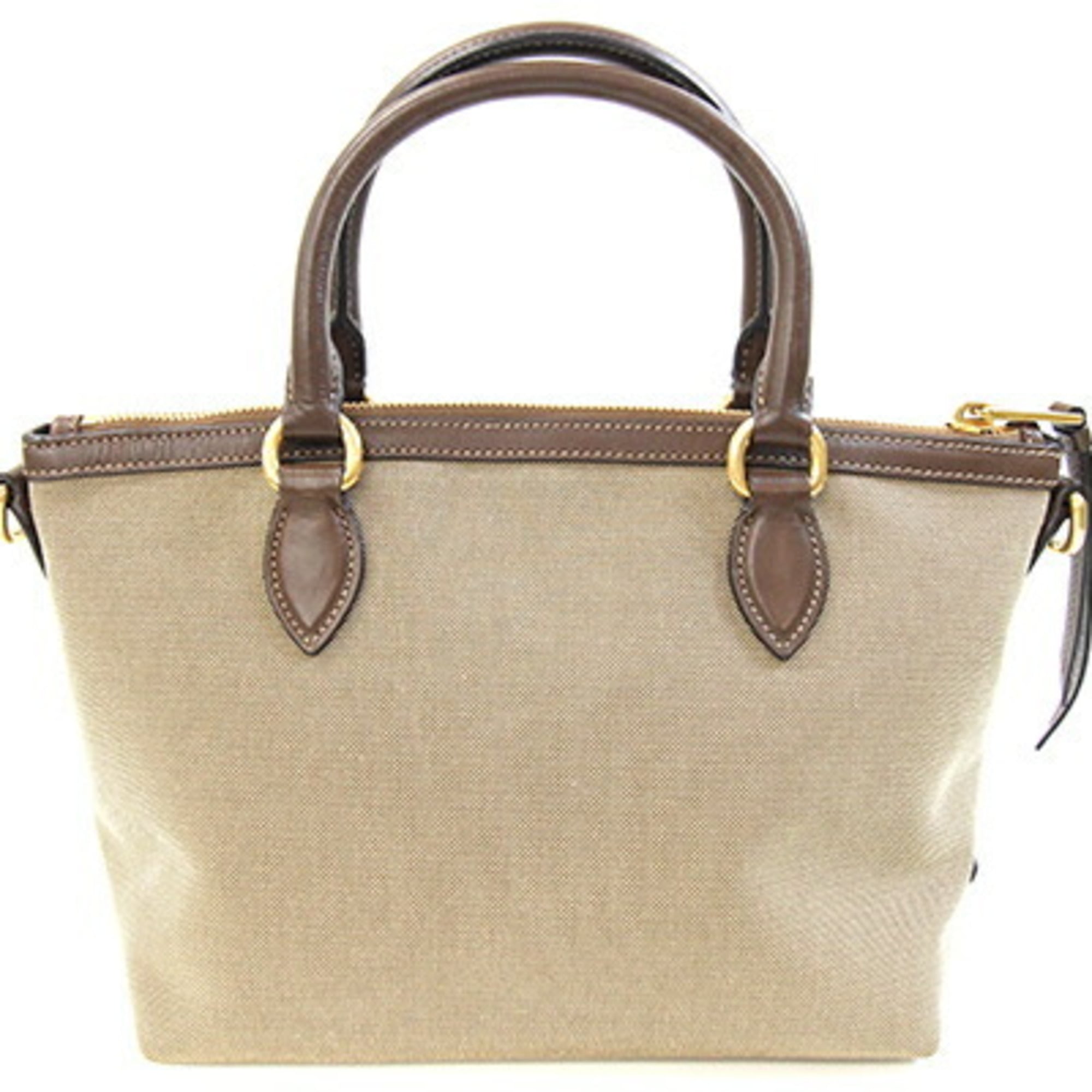 Prada Beige Beige Brown Brown Canvas Leather Handbag (Pre-Owned)