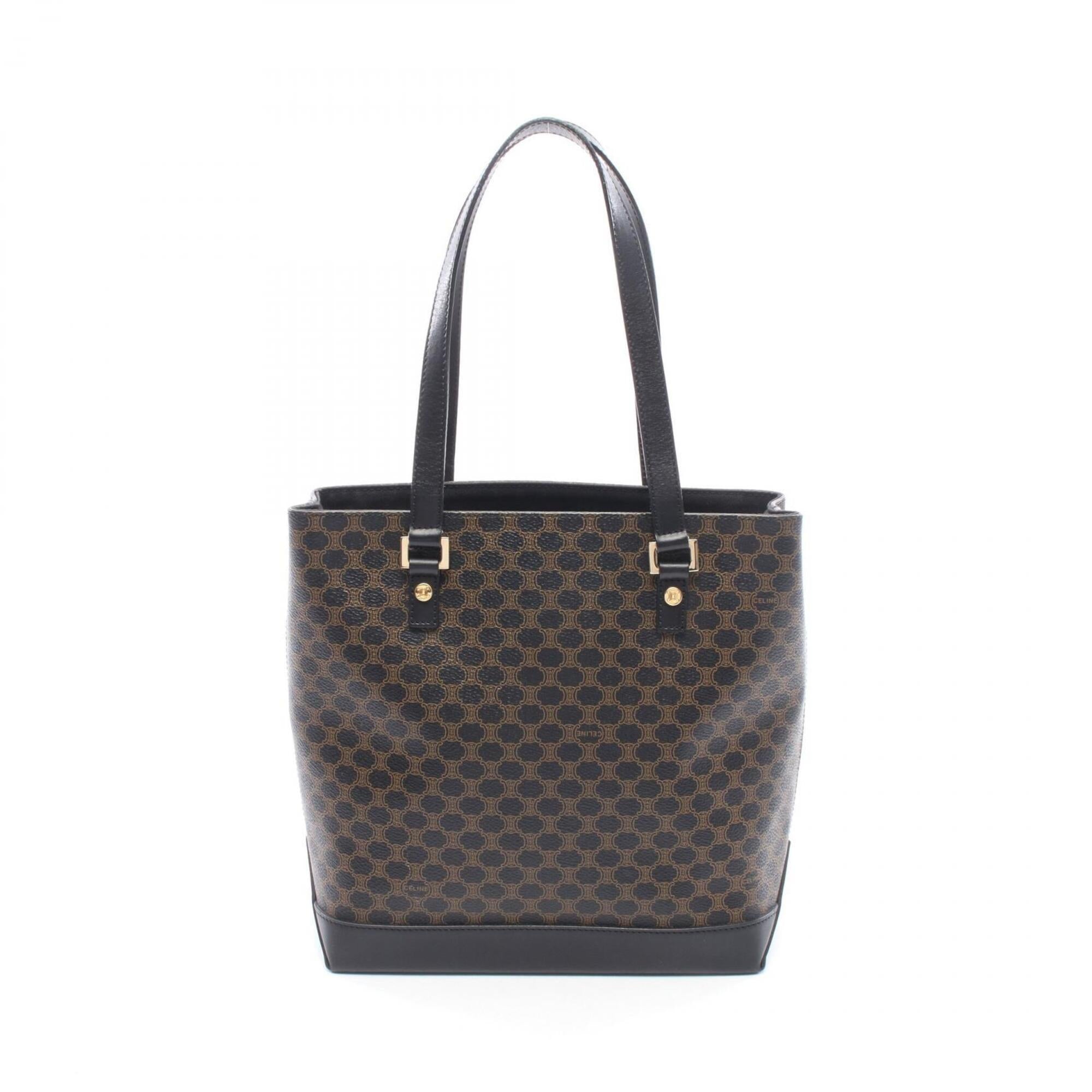 Celine Black Brown Coated Canvas Leather Handbag Tote Bag (Pre-Owned)