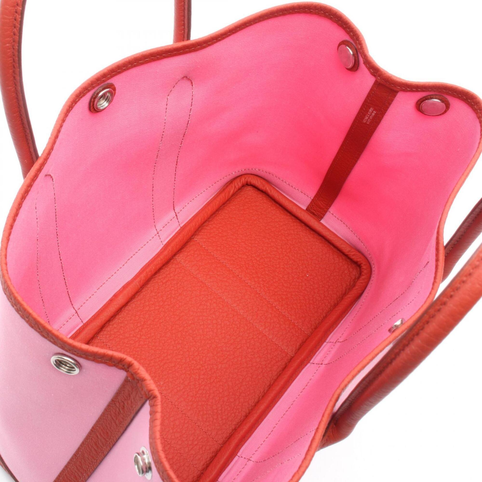 Hermes Pink Red Color Toile Officier Negonda Leather Handbag Tote Bag (Pre-Owned)