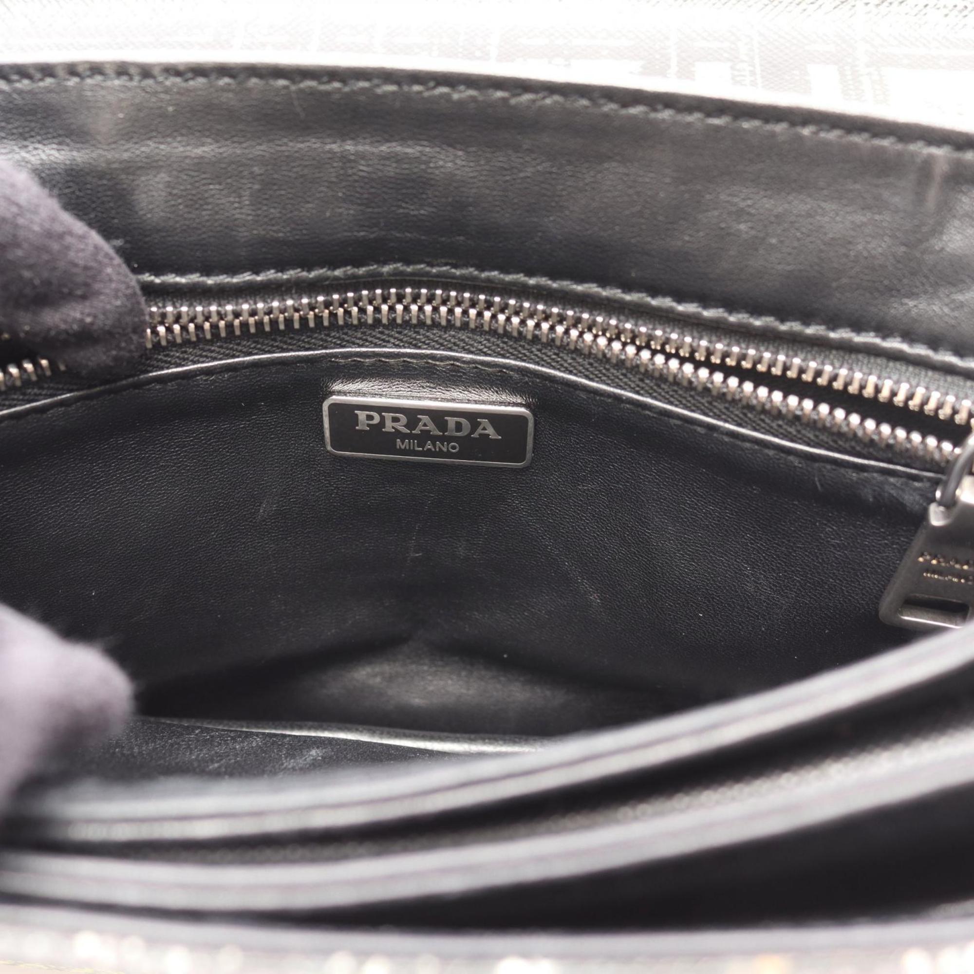 Prada Black Green Multi-Color Leather Handbag Shoulder Bag (Pre-Owned)