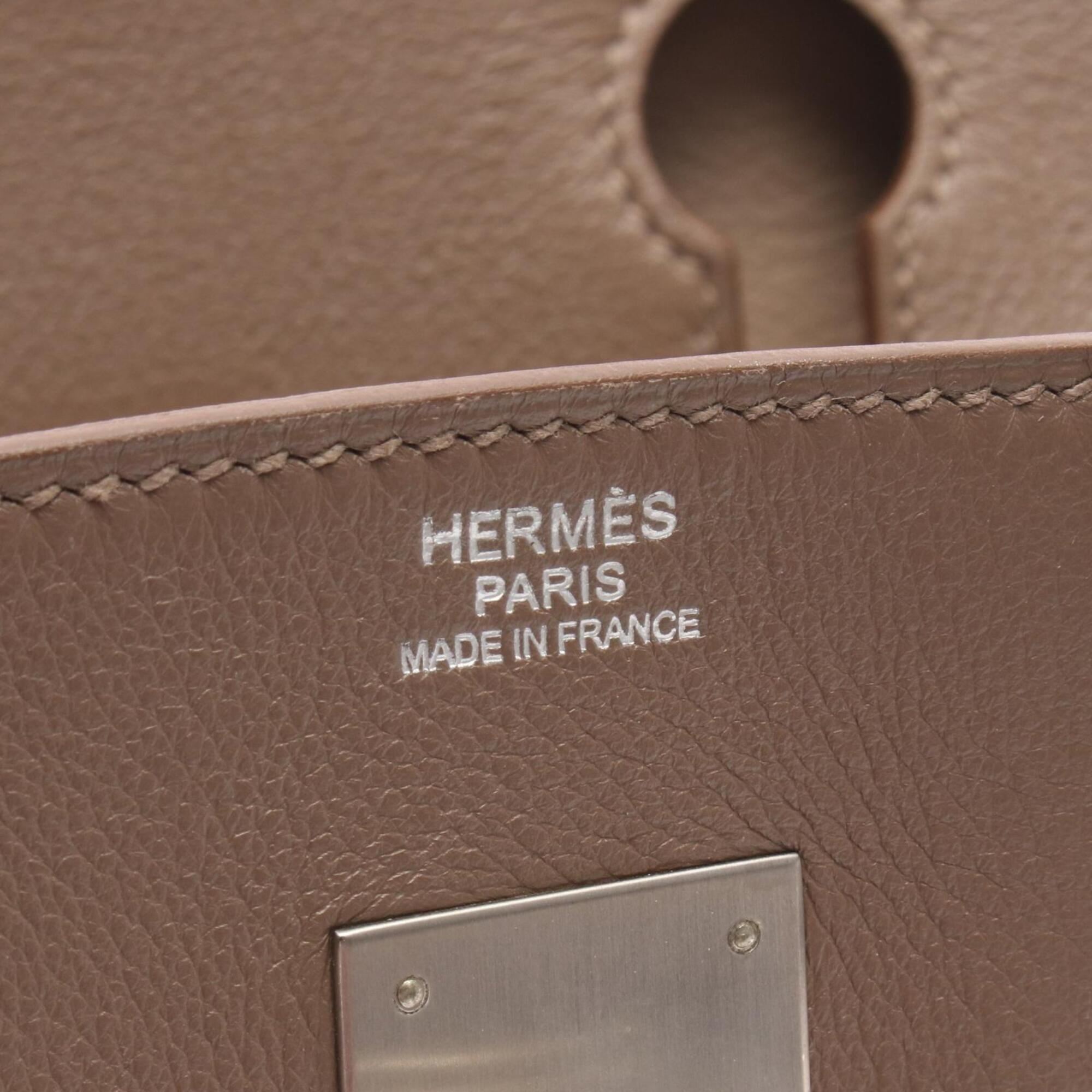 Hermes Beige Etoupe Gray Gris Tourterelle Red Color Rose Jaipur Taurillon Clemence Leather Handbag (Pre-Owned)
