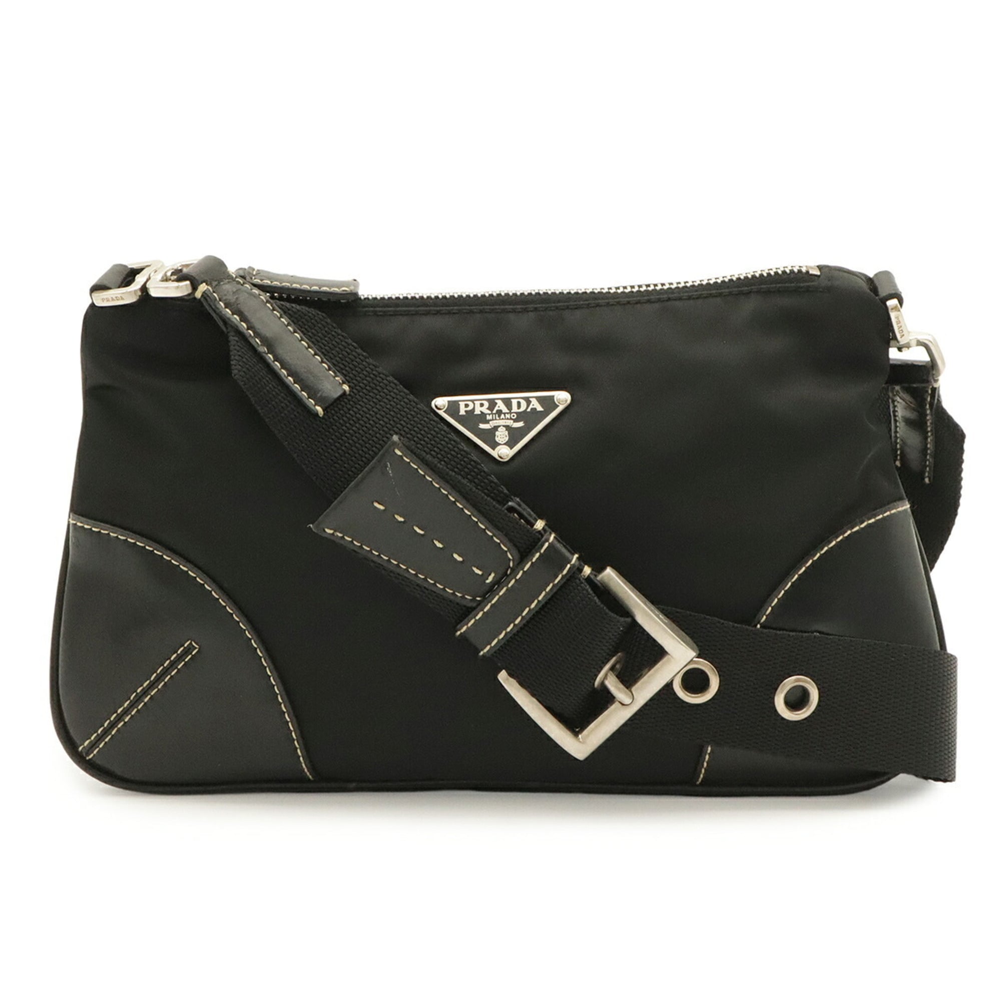 Prada Black Nero Nylon Leather Shoulder Bag (Pre-Owned)
