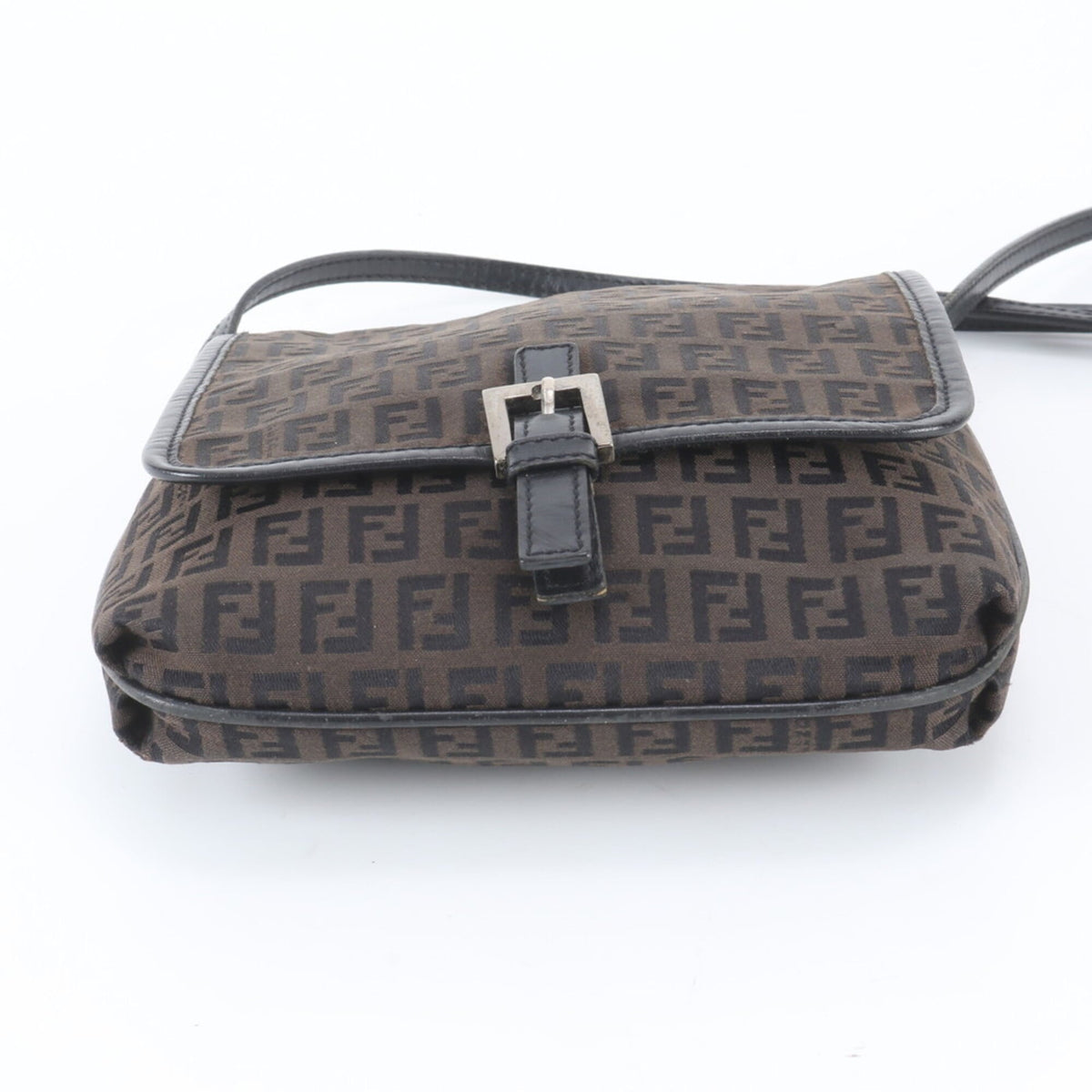 Fendi Black Brown Leather Canvas Crossbody Bag Shoulder Bag (Pre-Owned)