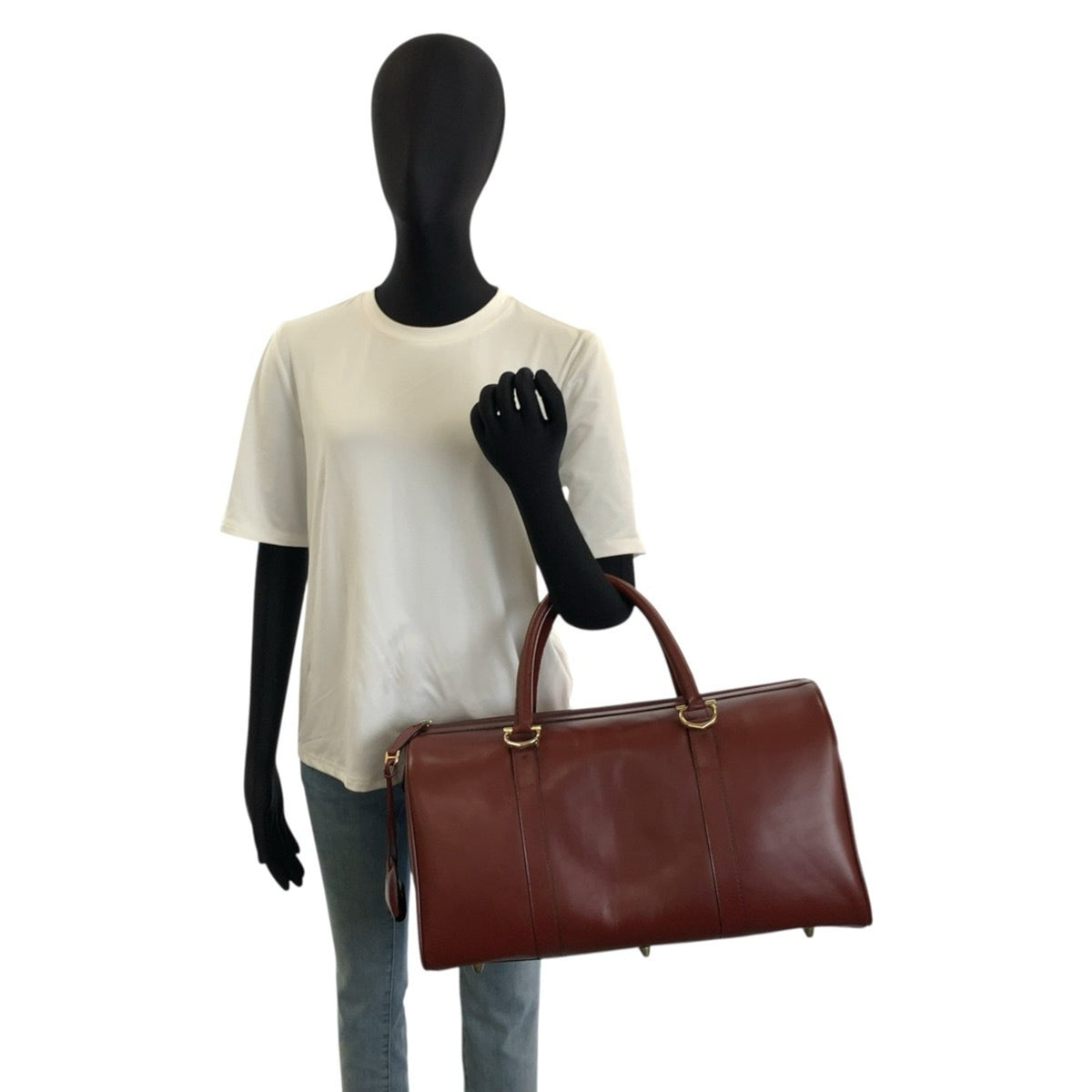 Cartier Wine Red Leather Boston Bag Handbag (Pre-Owned)