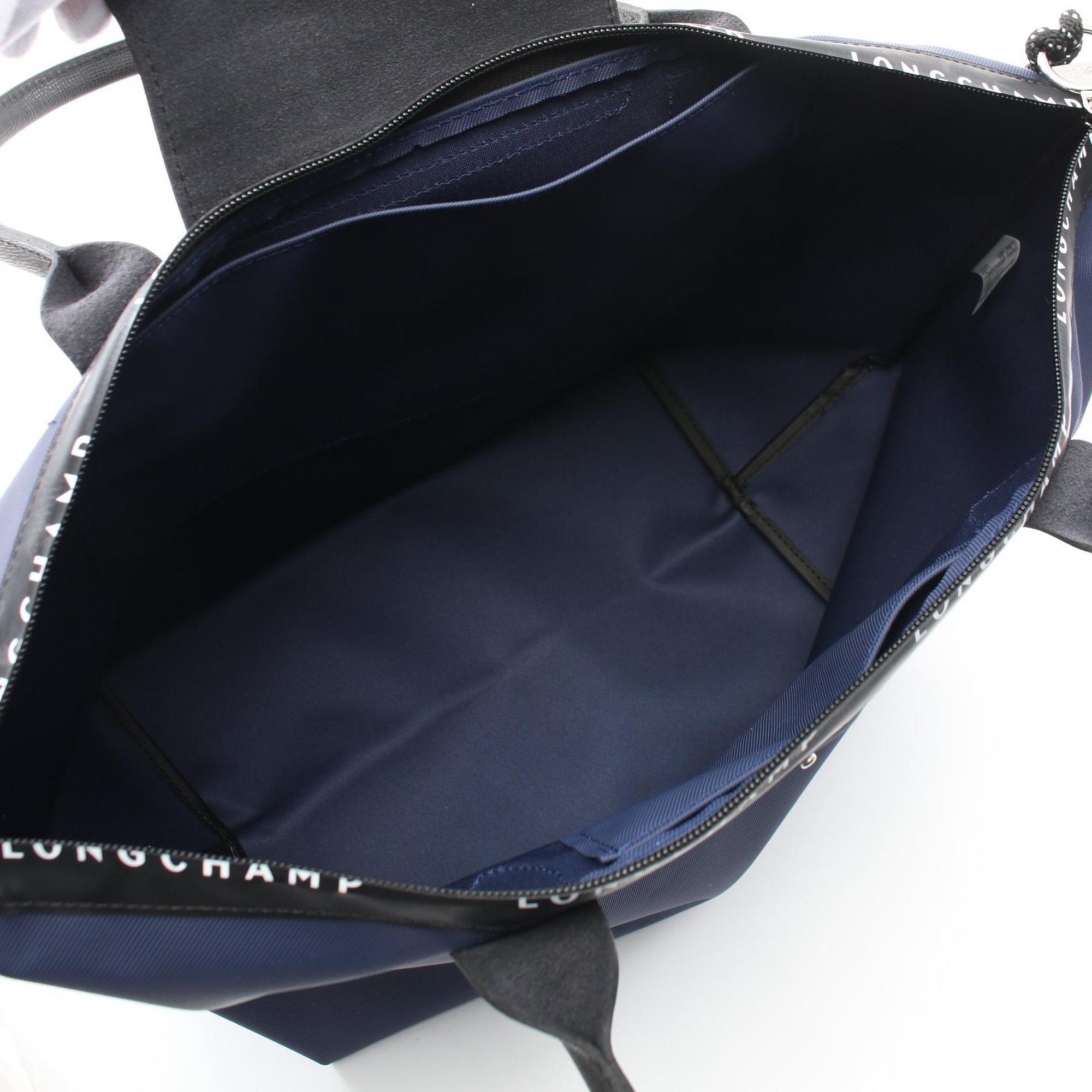 Longchamp Black Navy Nylon Leather Tote Bag (Pre-Owned)