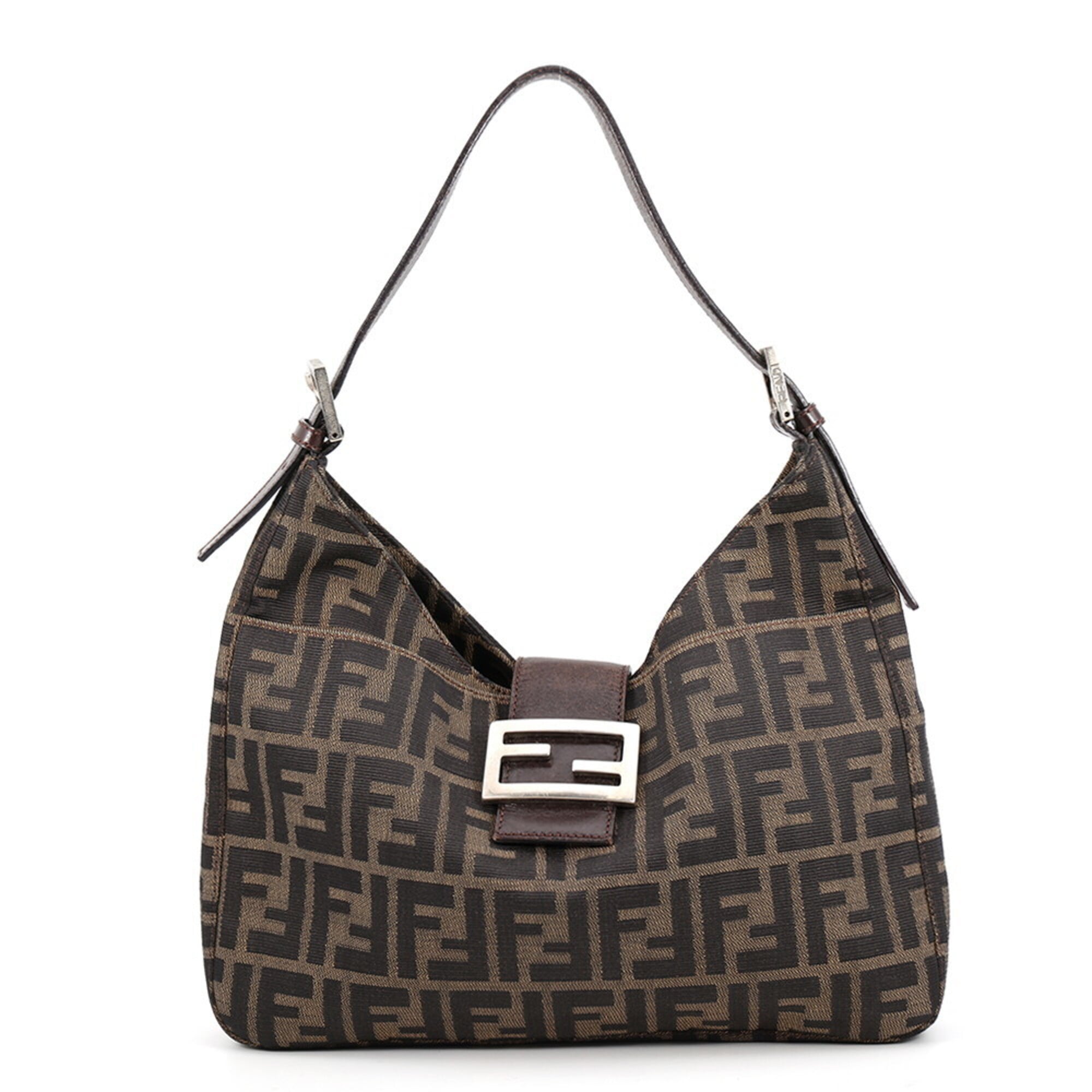 Fendi Zucca Brown Canvas Handbag Shoulder Bag (Pre-Owned)