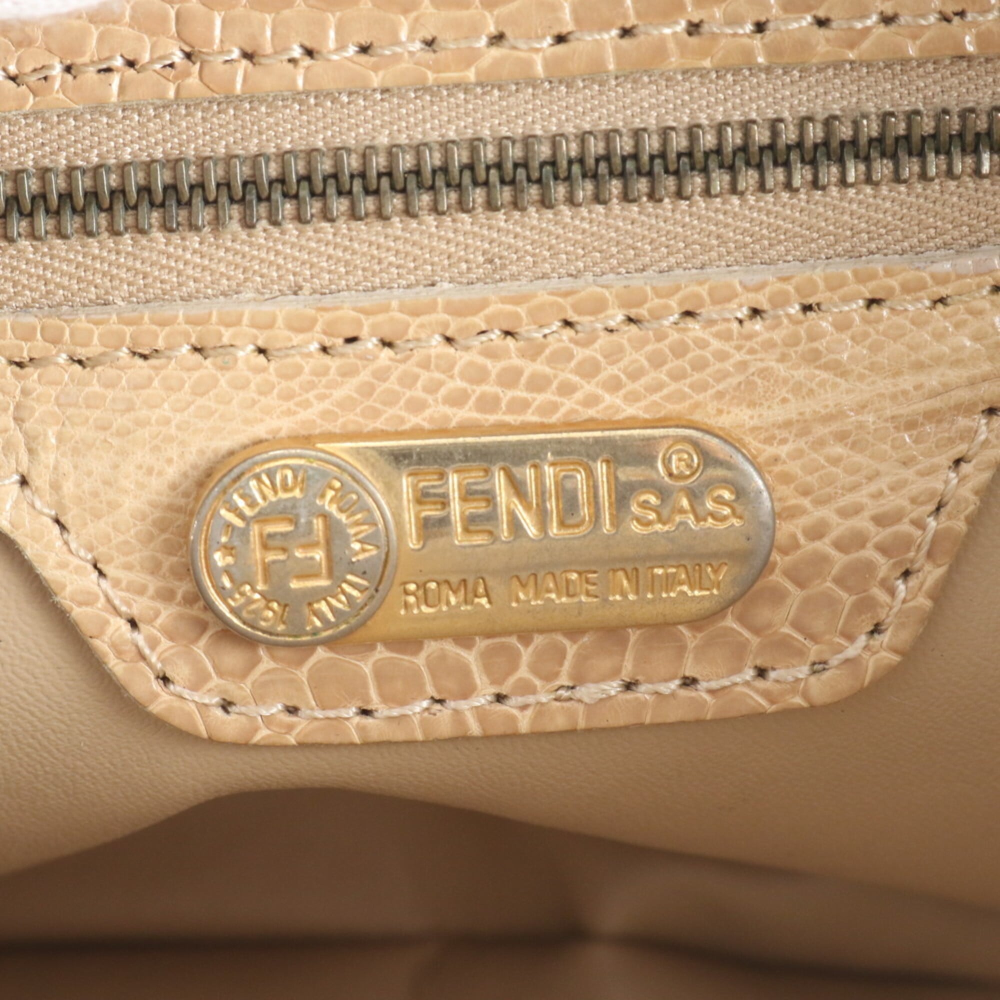 Fendi Zucca Beige Black Zucca Handbag Shoulder Bag (Pre-Owned)