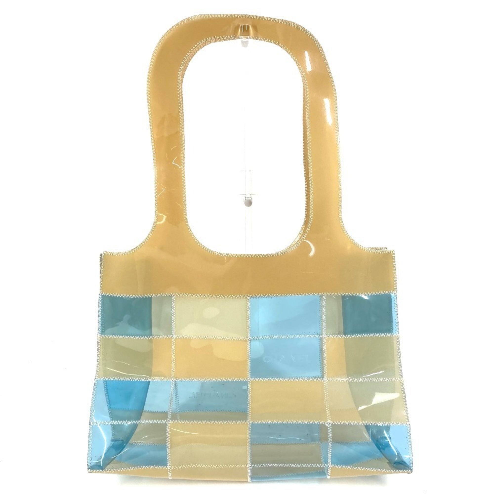 Chanel Beige Blue Vinyl Shoulder Bag Tote Bag (Pre-Owned)