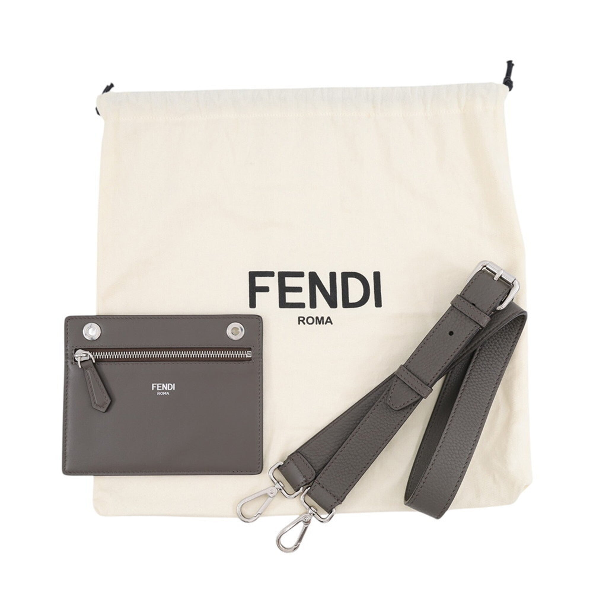 Fendi Gray Leather Handbag Shoulder Bag (Pre-Owned)