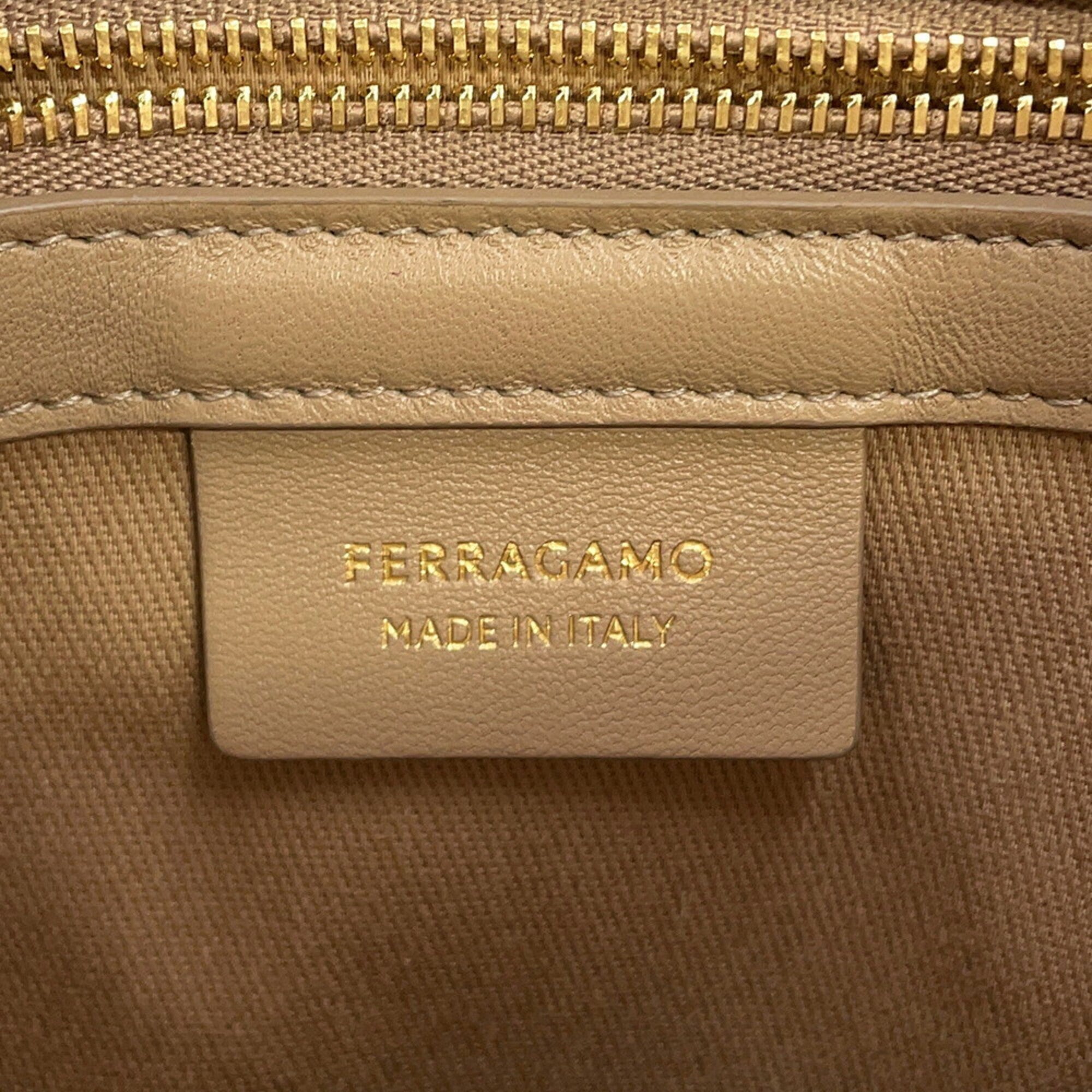 Salvatore Ferragamo Beige Canvas Handbag Tote Bag (Pre-Owned)