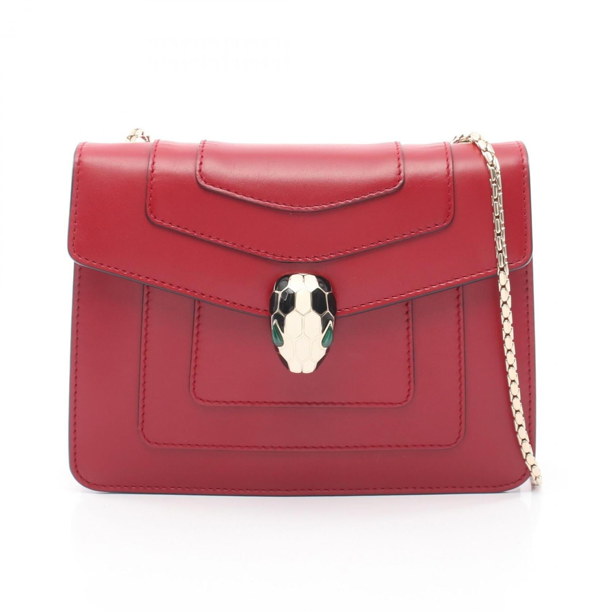 Bvlgari Red Color Leather Handbag Shoulder Bag (Pre-Owned)