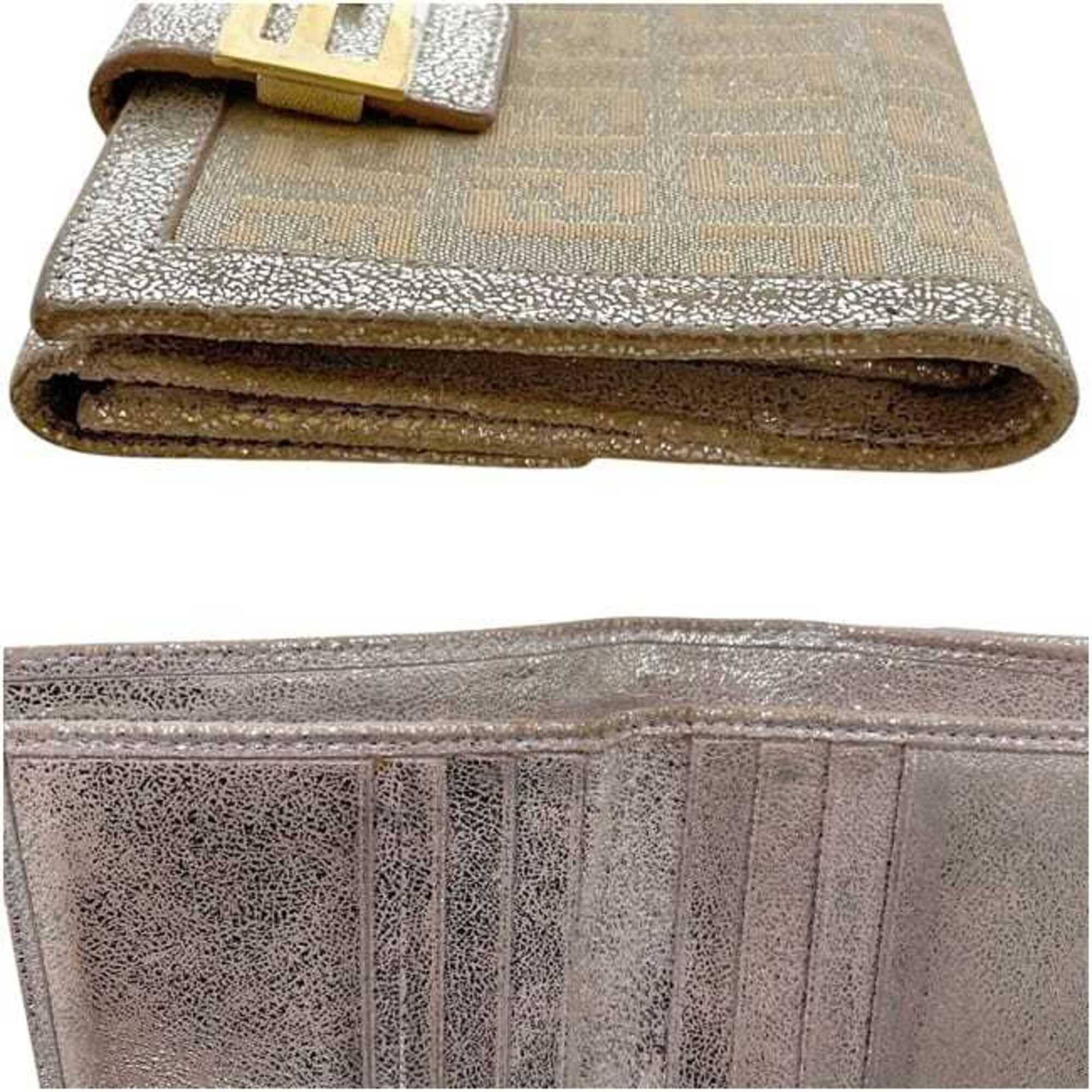 Fendi Beige Metallic Pink Canvas Leather Wallet (Bi-Fold) (Pre-Owned)
