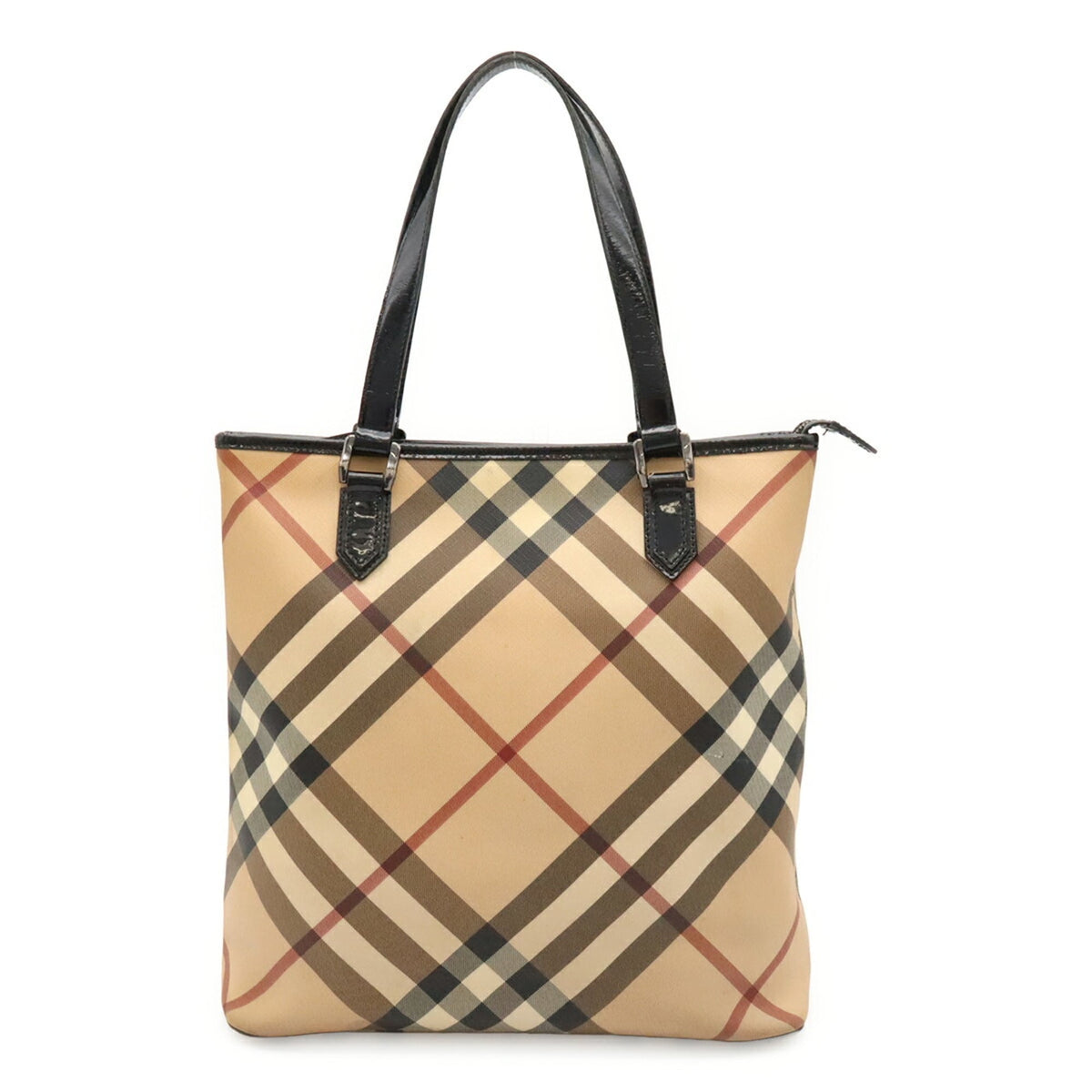 Burberry Beige Black Bordeaux Coated Canvas Shoulder Bag Tote Bag (Pre-Owned)