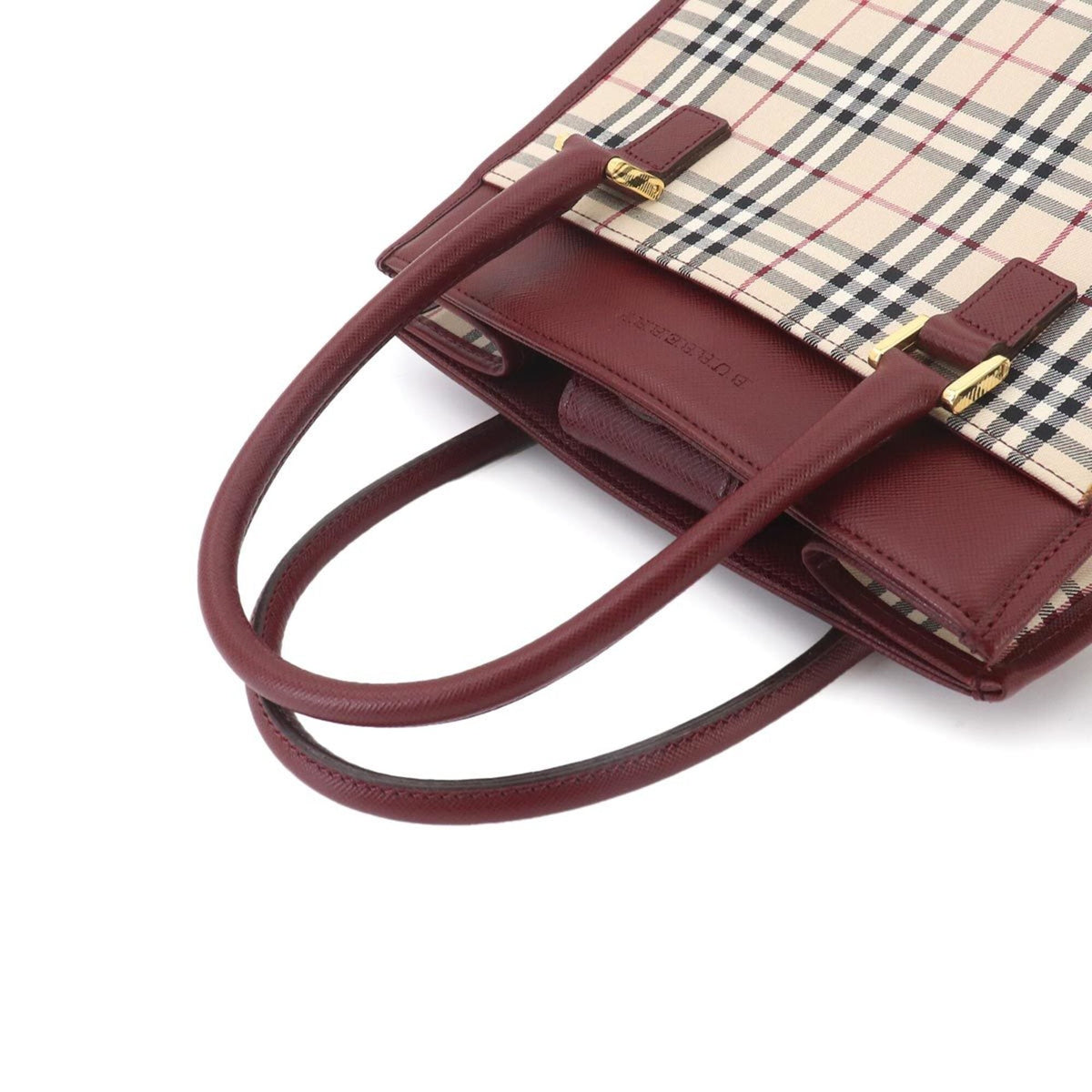 Burberry Beige Bordeaux Canvas Leather Handbag (Pre-Owned)