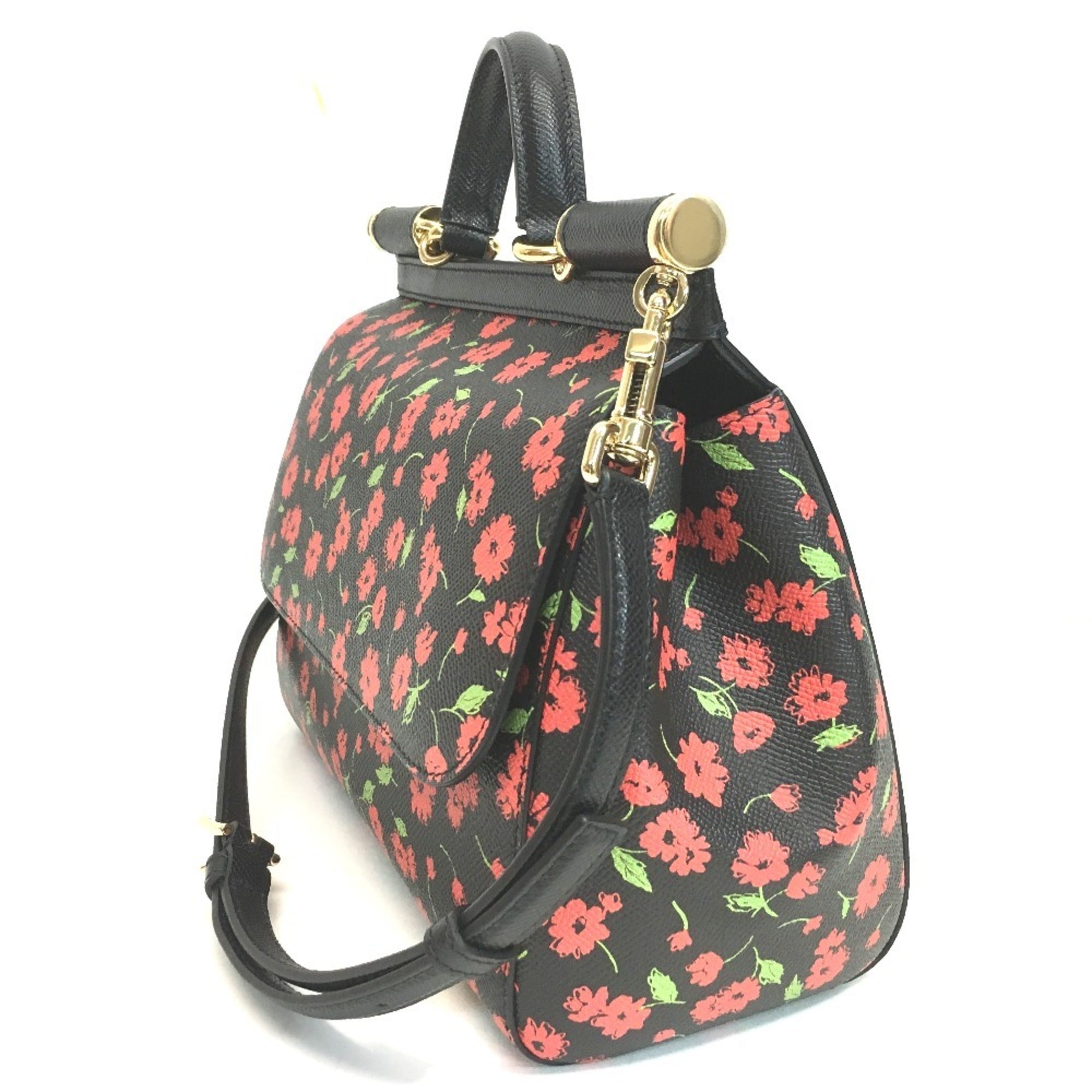 Dolce & Gabbana Black Green Red Color Leather Handbag Shoulder Bag (Pre-Owned)