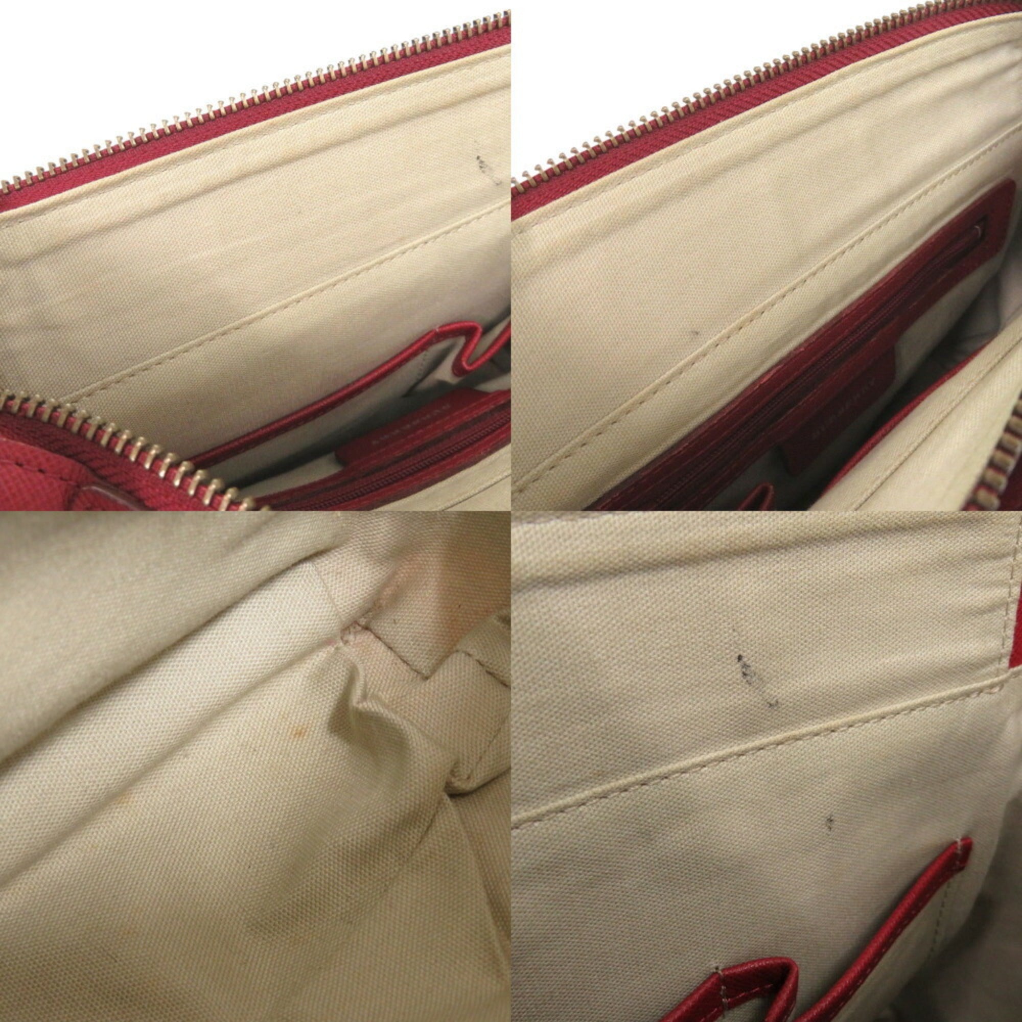 Burberry Beige Red Color Leather Canvas Handbag (Pre-Owned)