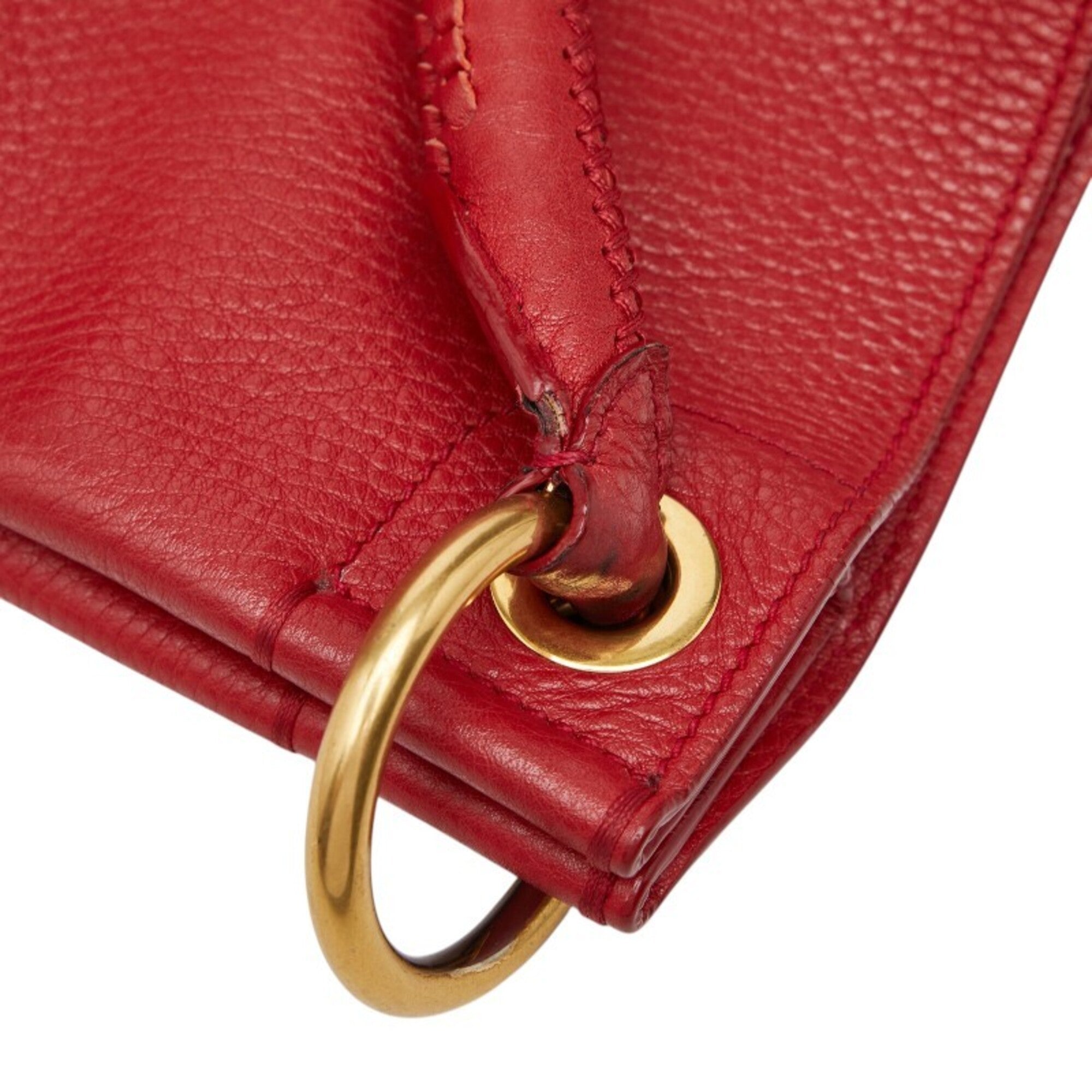 Prada Red Color Leather Shoulder Bag Tote Bag (Pre-Owned)