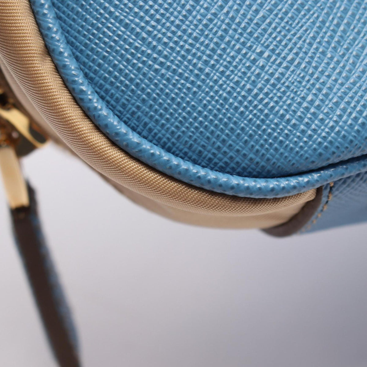 Prada Beige Blue Nylon Saffiano Triangle Handbag (Pre-Owned)