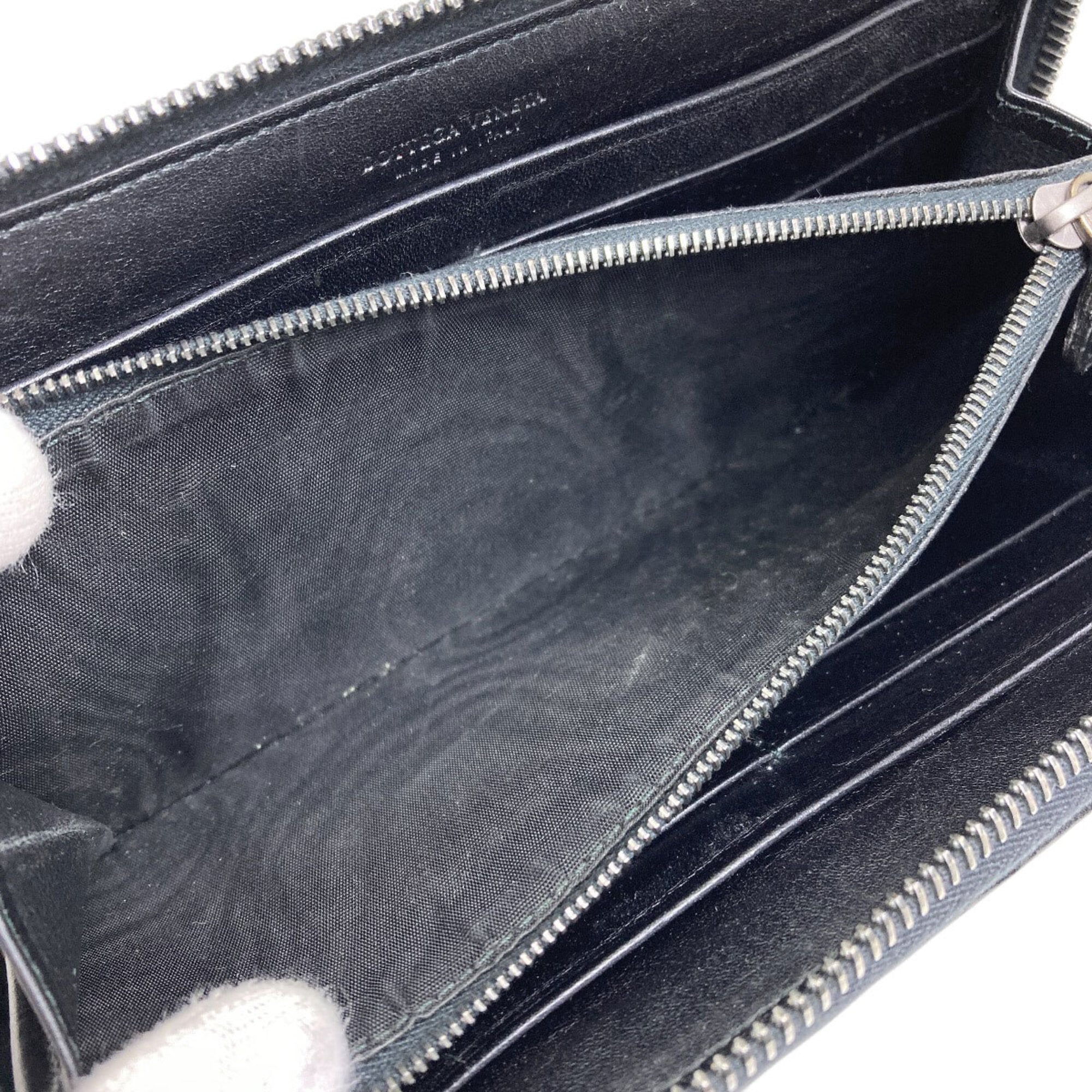 Bottega Veneta Intrecciato Black Leather Long Wallet (Bi-Fold) (Pre-Owned)
