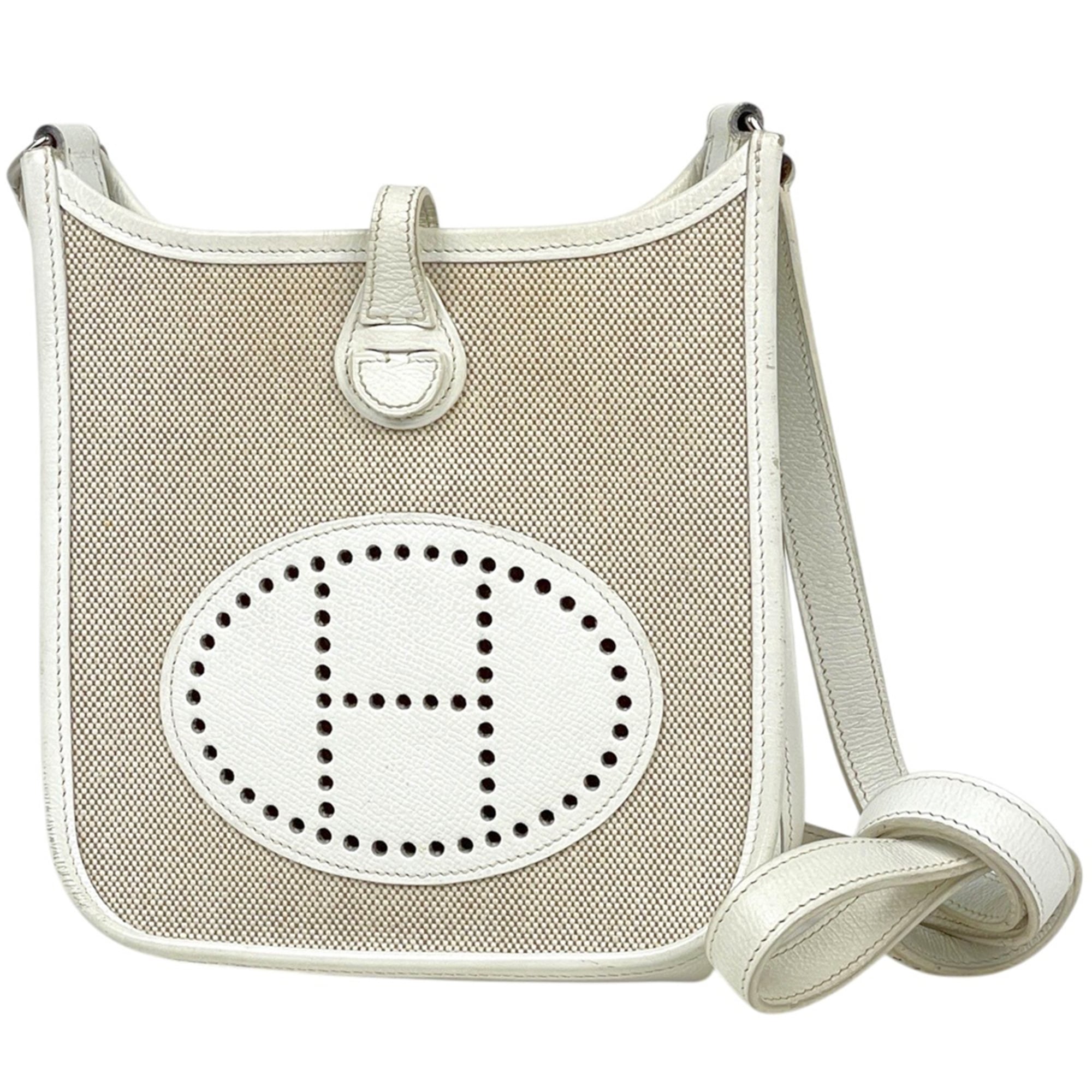 Hermes Natural White Toile H Leather Pochette Shoulder Bag (Pre-Owned)