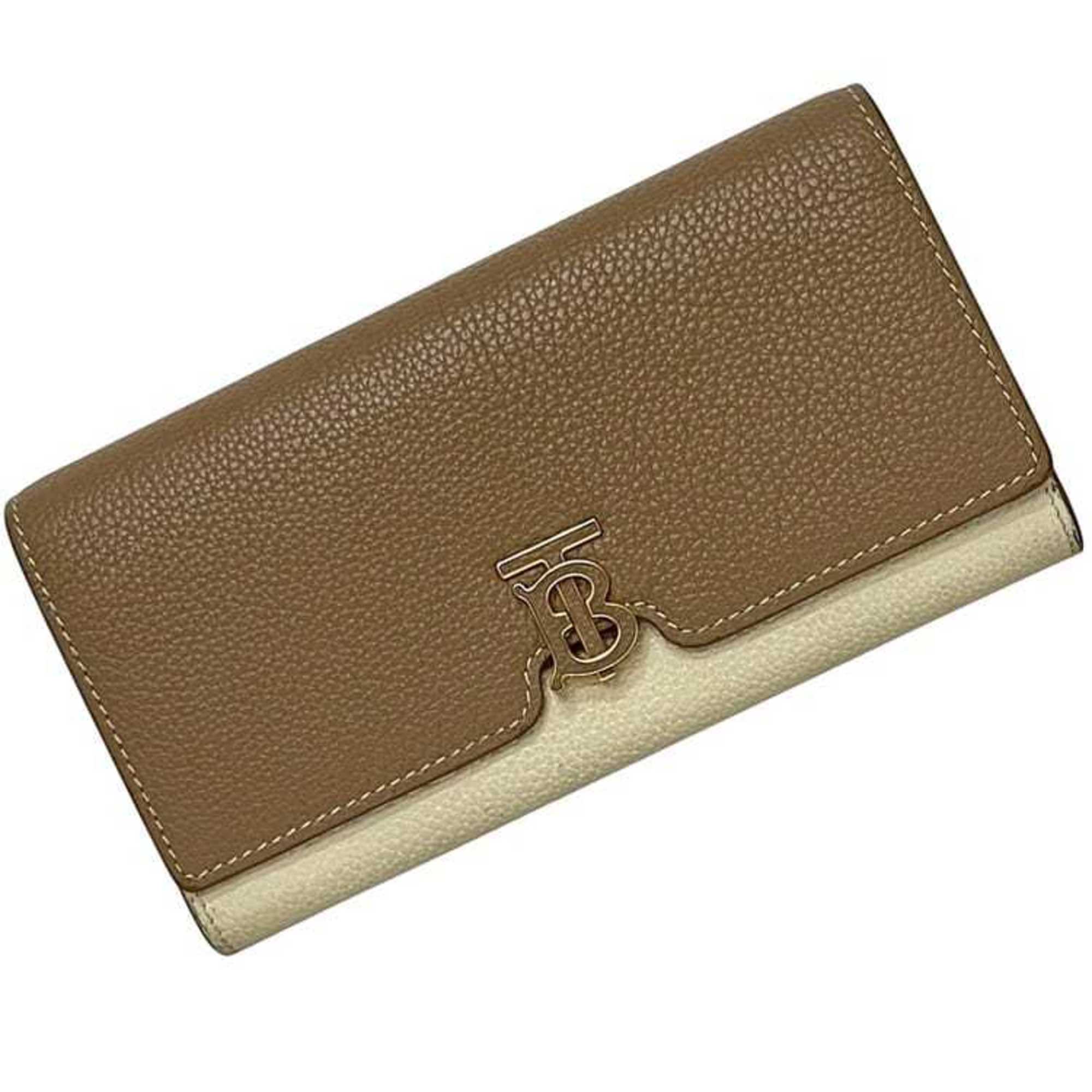 Burberry Beige Brown Leather Long Wallet (Bi-Fold) (Pre-Owned)