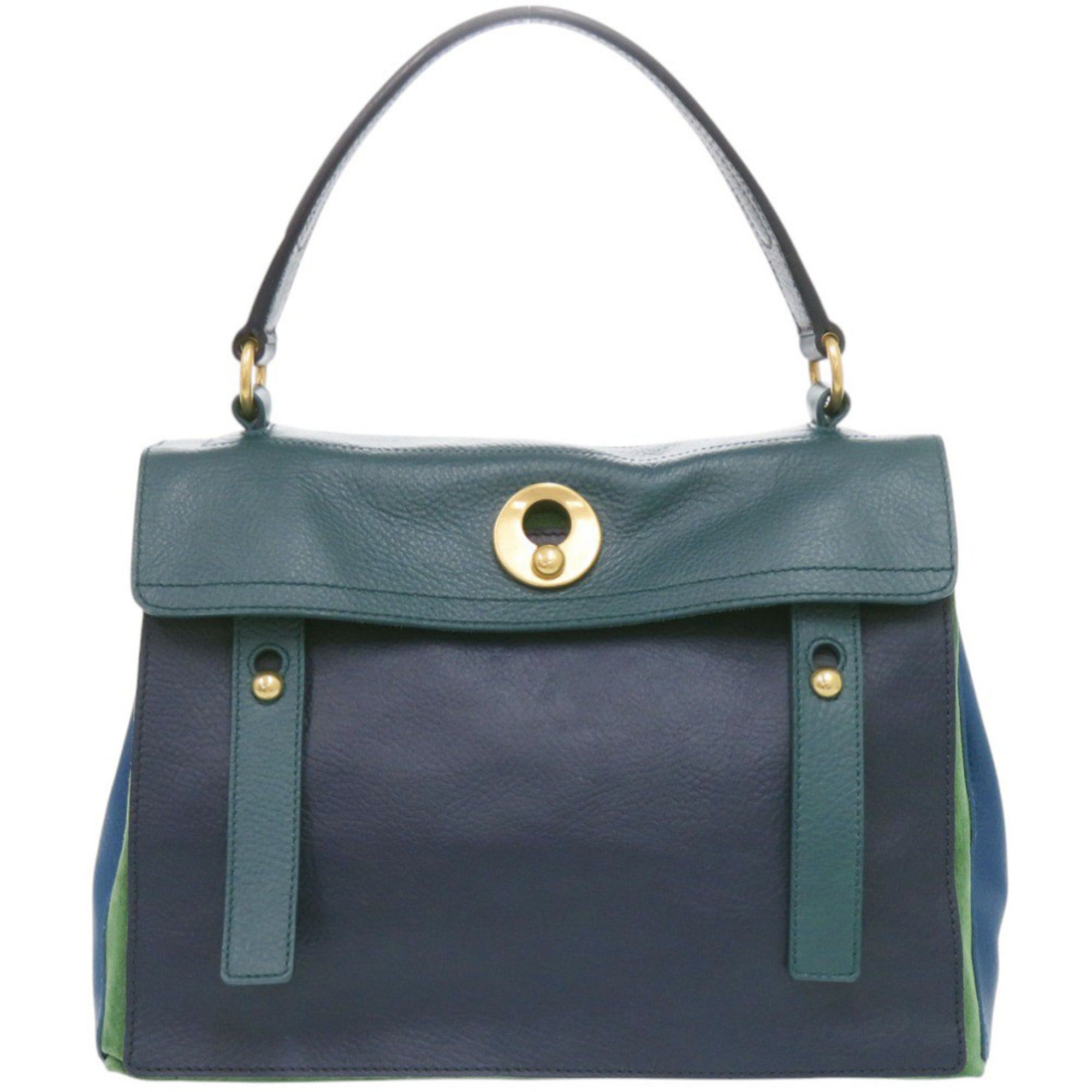 Yves Saint Laurent Blue Green Navy Leather Handbag (Pre-Owned)