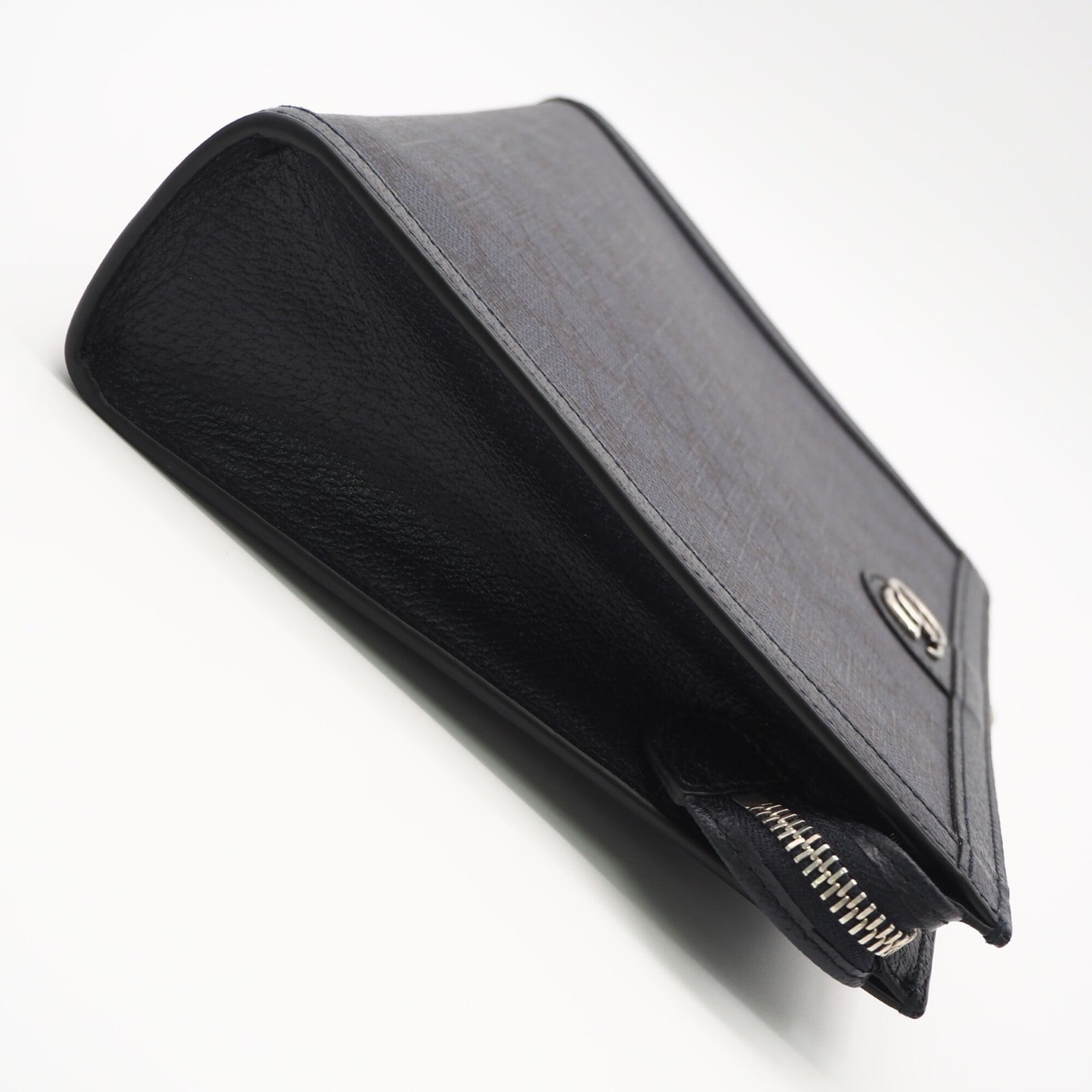 Gucci Navy Coated Canvas Leather Clutch Bag (Pre-Owned)
