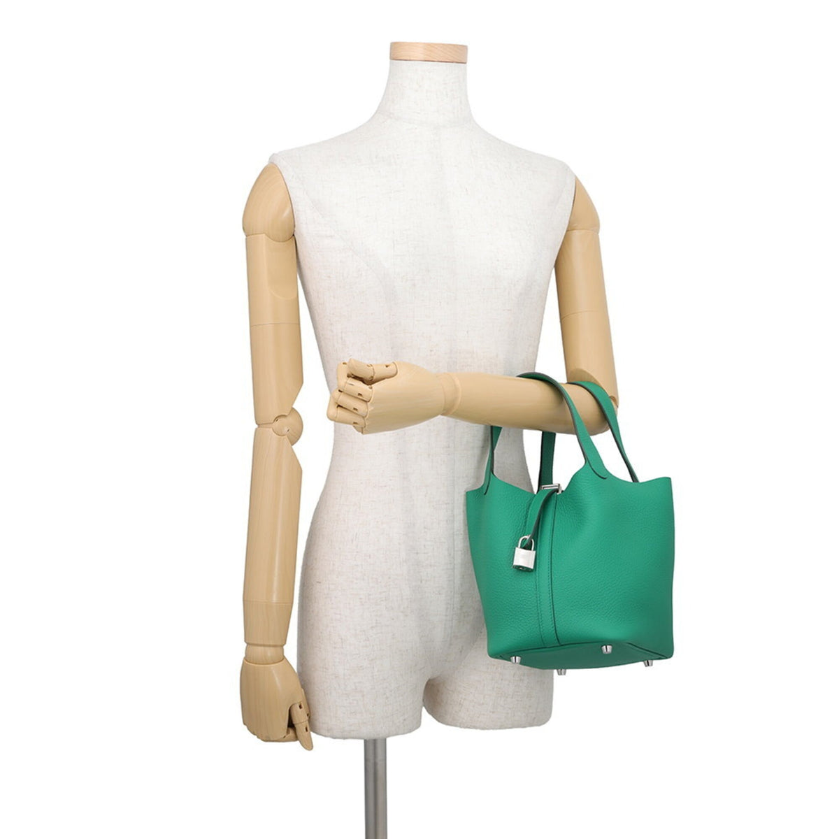 Hermes Green Taurillon Clemence Leather Handbag Tote Bag (Pre-Owned)