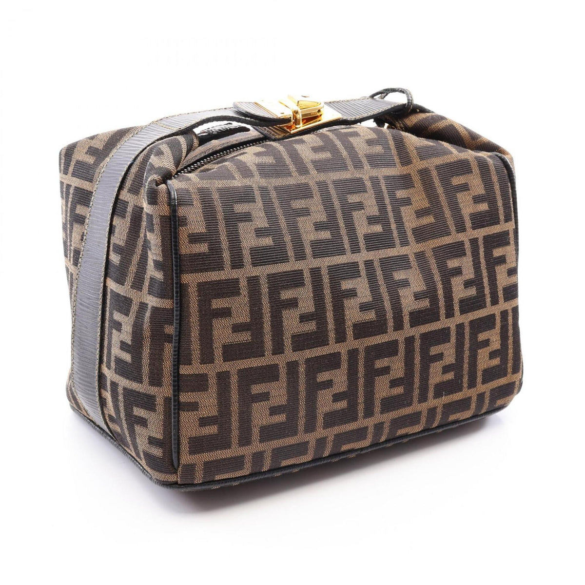 Fendi Black Brown Canvas Leather Handbag (Pre-Owned)